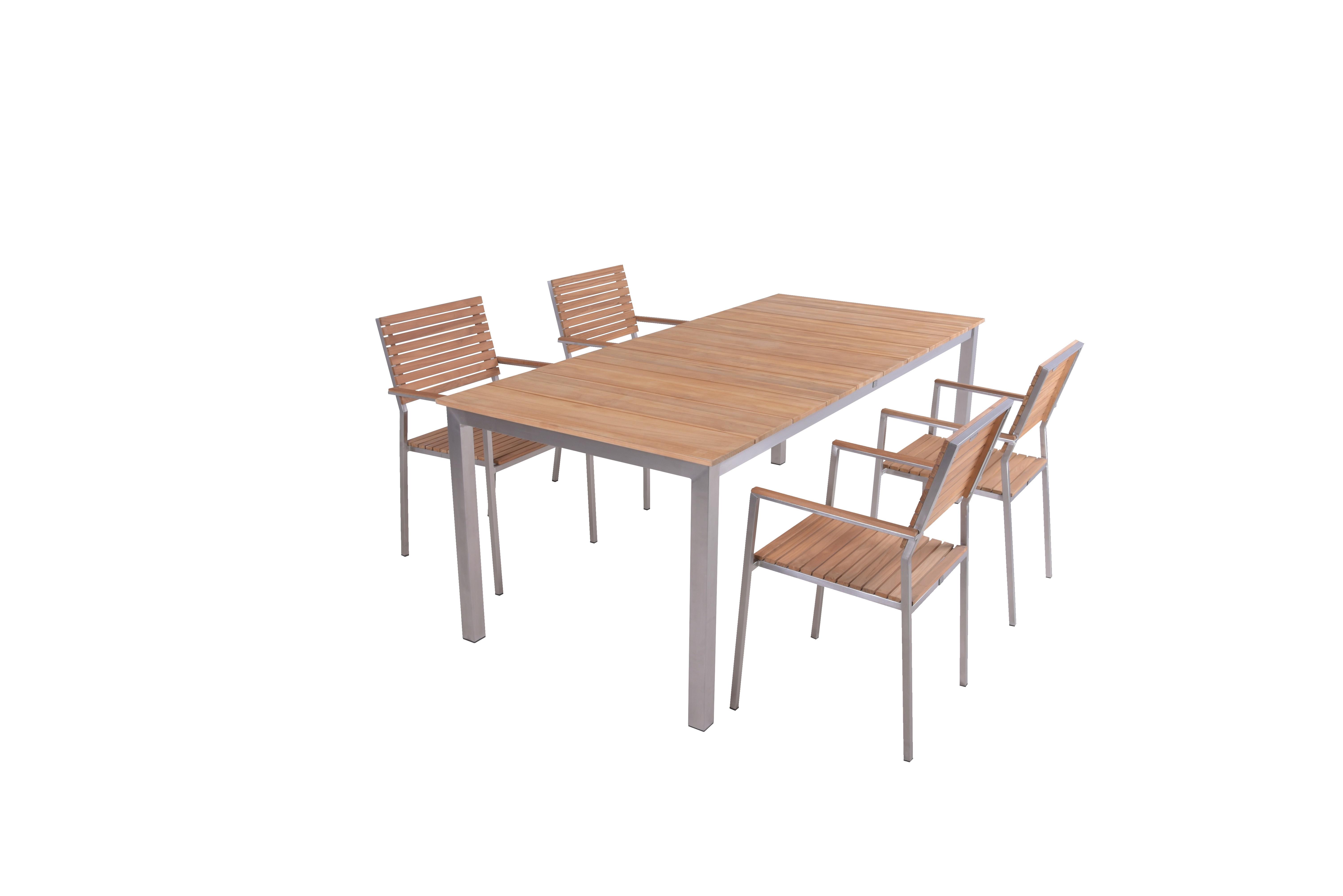 Tischgruppe Dallas/Denver - Silberfarben/Braun, Basics, Holz/Metall - Gardenson