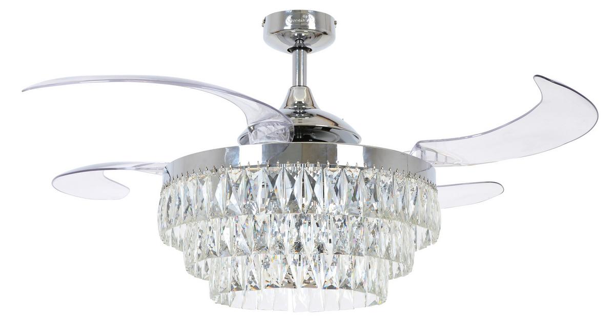Deckenventilator Fanaway Chrom 4-Flügel, LED-Leuchte - Chromfarben/Transparent, Trend, Kunststoff/Metall (122/50cm) - P & B