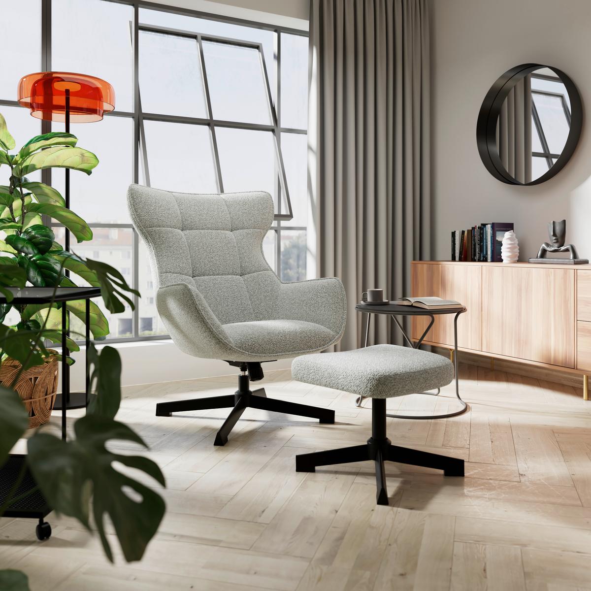 Relaxsessel Bogota beige, 360° drehbar - Beige/Schwarz, MODERN, Textil/Metall (76/101/86cm) - Luca Bessoni