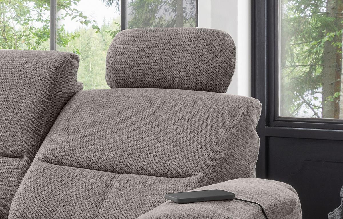 Ecksofa mit Relaxfunktion Parole Graubraun Chenille - Chromfarben/Graubraun, KONVENTIONELL, Textil (165/292cm) - Livetastic