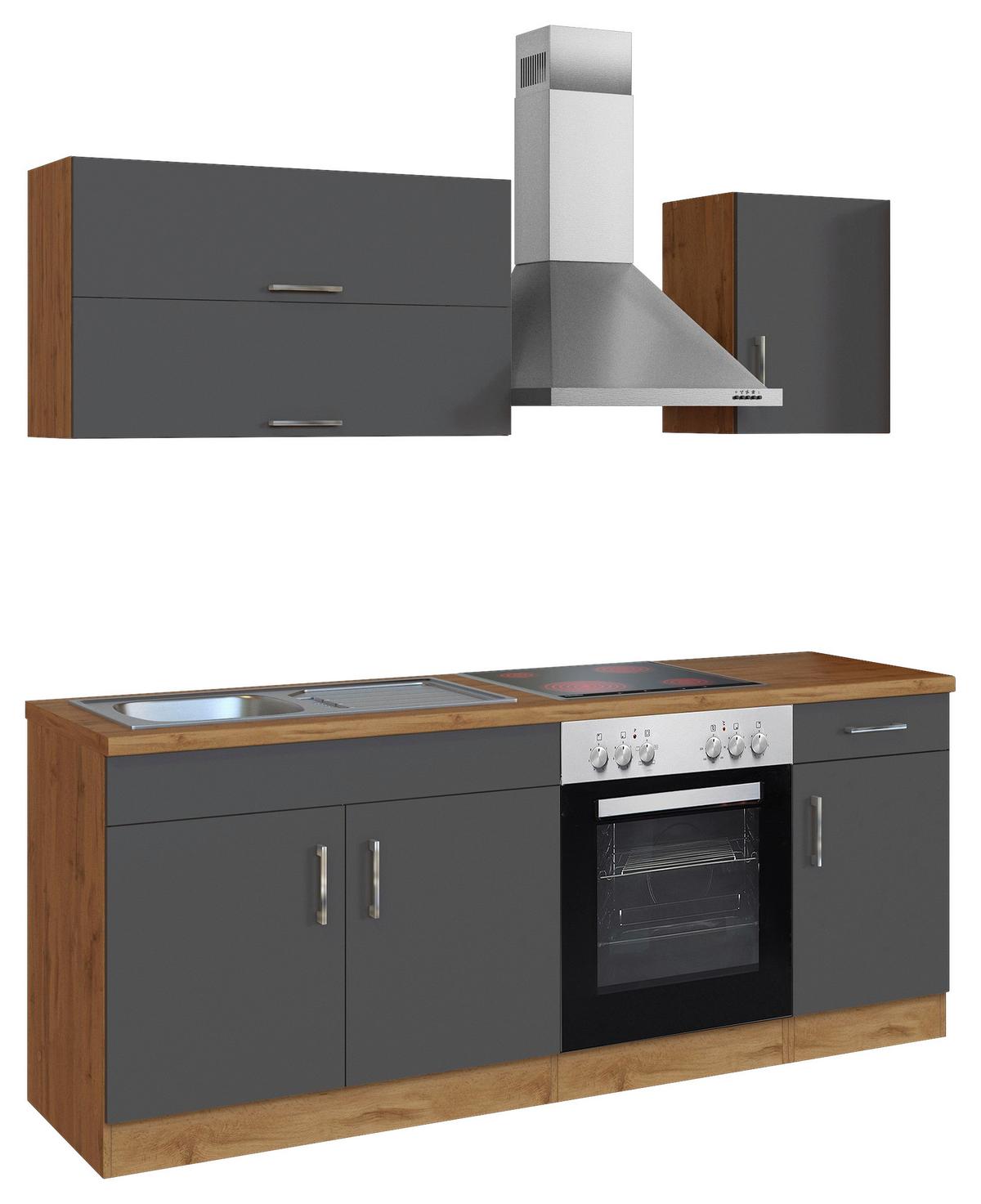Küchenzeile Sorrento Mit Geräten B: 210 Cm Anthrazit - Anthrazit/Eiche Wotan, MODERN, Holzwerkstoff (210cm) - Held