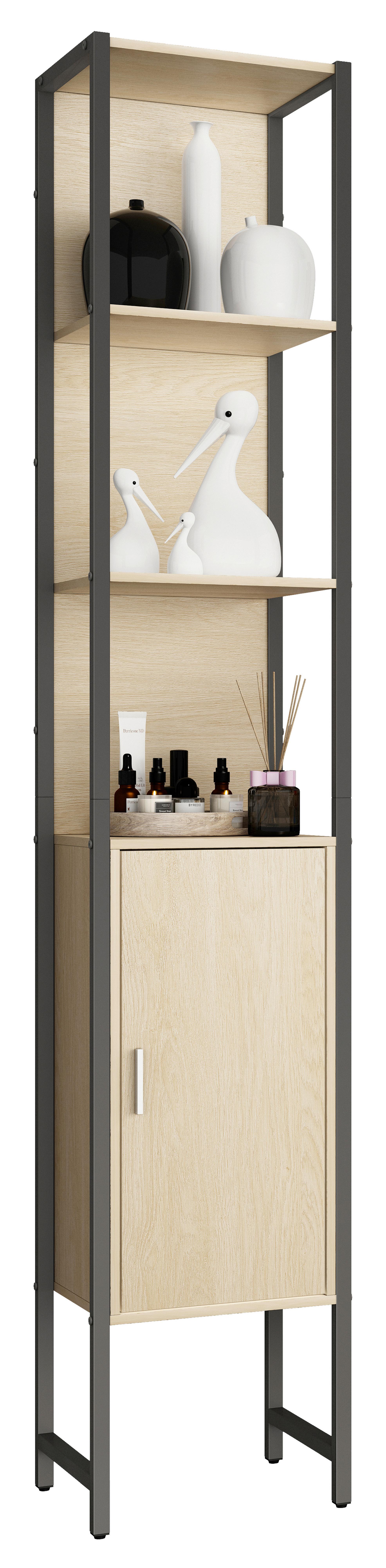 Badezimmer Hochschrank Edino 33x185 cm Schwarz - Honigeiche/Schwarz, MODERN, Holzwerkstoff/Metall (33/185/30cm) - MID.YOU