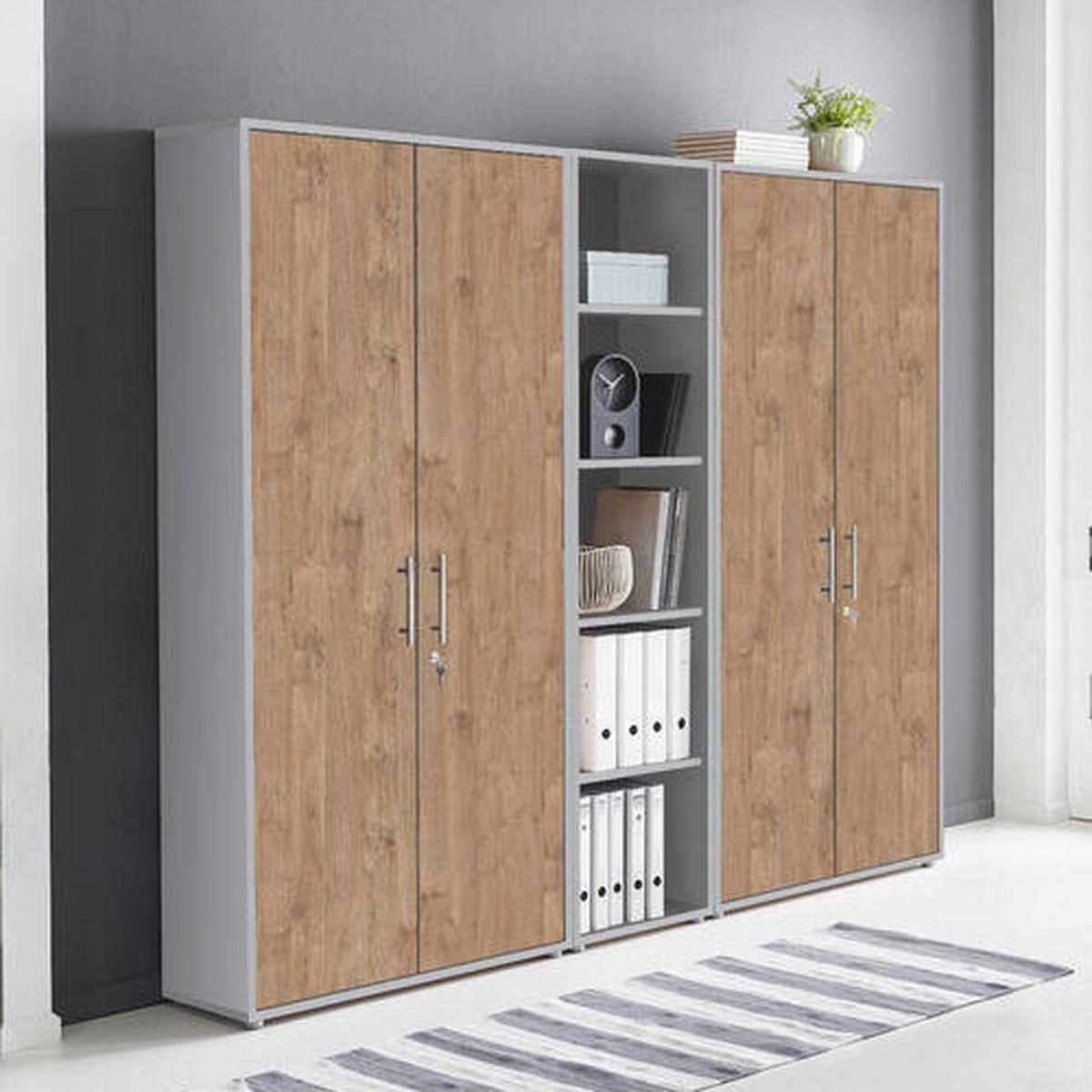 Office Edition B: 212,9 cm Eichefarben/Grau - Eichefarben/Grau, MODERN, Holzwerkstoff (212,9/185,6/33cm) - MID.YOU