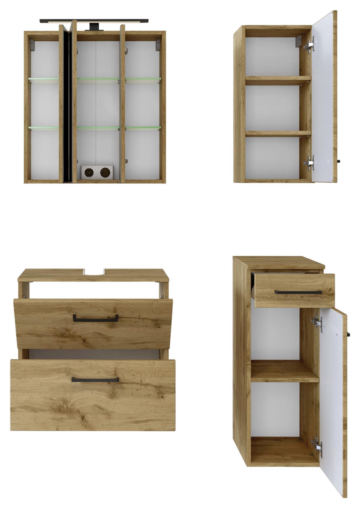 Badmöbel-Set Manchester B: 90 cm Eiche Wotan Dekor - Eichefarben, MODERN, Holzwerkstoff (90cm) - Held