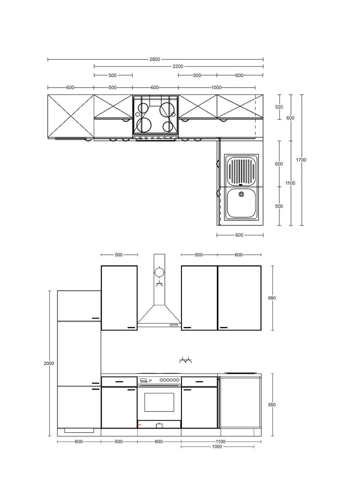 Eckküche Wito mit Geräten 280x170 cm Grau/Weiß Elegant - Hellgrau/Weiß, MODERN, Holzwerkstoff (280/170cm) - FlexWell