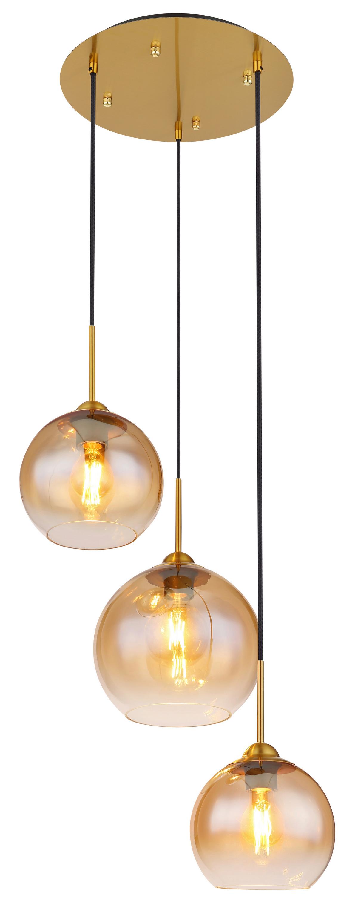 Hängeleuchte 15788-3h - Messingfarben, Design, Glas/Metall (43/150cm) - Globo