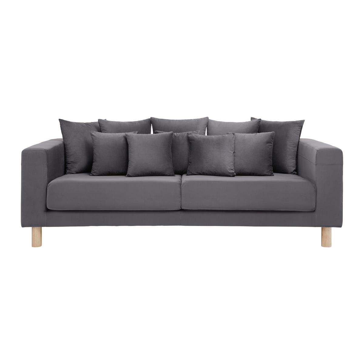 Pohovka s vankúšmi LENO sivá, zamatová - sivá, Modern, drevo/textil (229/73/112cm) - Bessagi Home