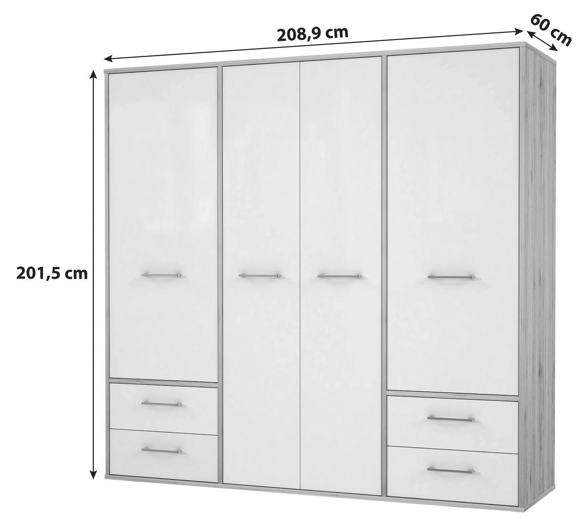 Drehtürenschrank Jandia - Eichefarben/Weiß, KONVENTIONELL, Holzwerkstoff/Kunststoff (209/201,5/60cm) - MID.YOU