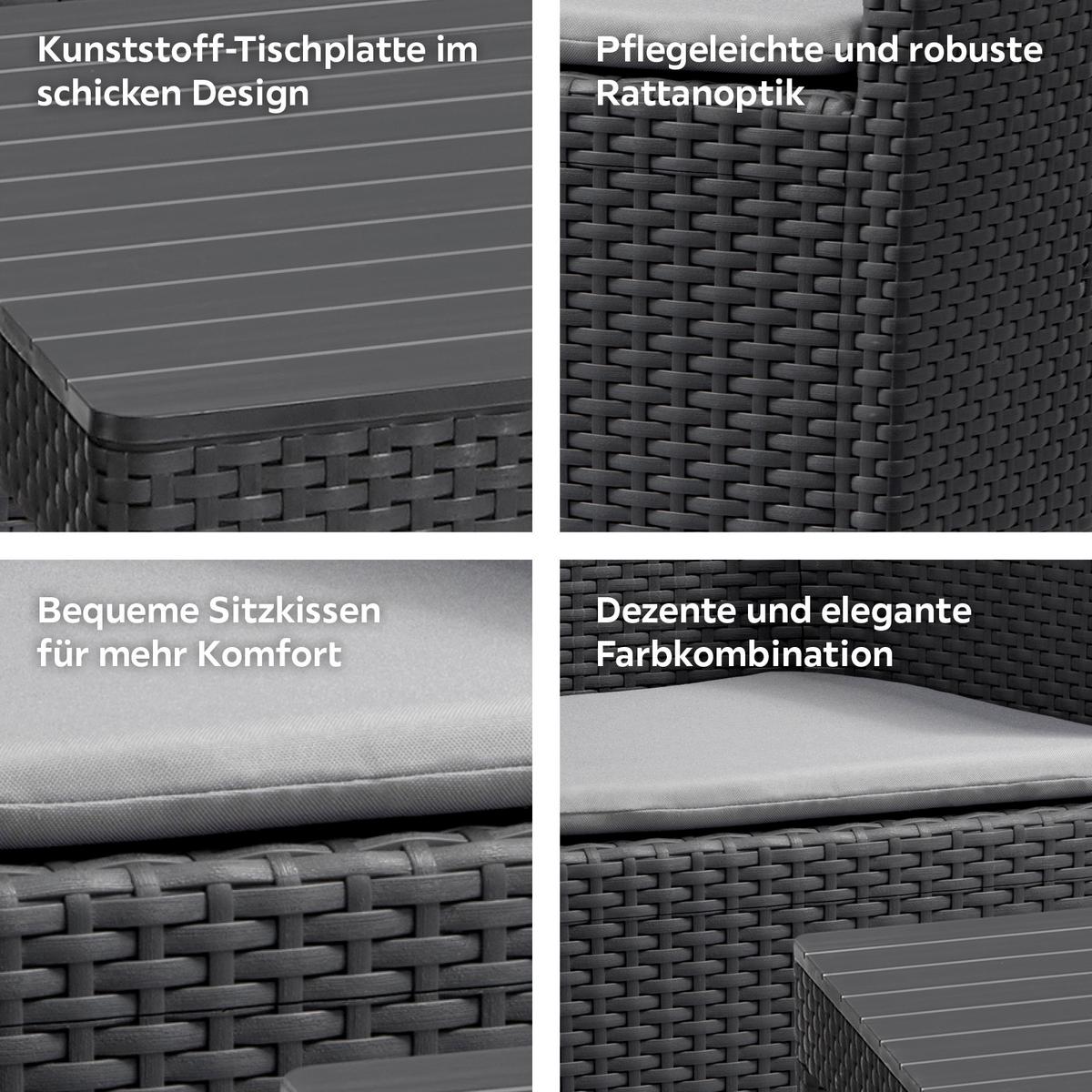 Balkonmöbel Set Rosario Aus Polyrattan Mit Kissen - Hellgrau/Graphitfarben, MODERN, Kunststoff - Keter