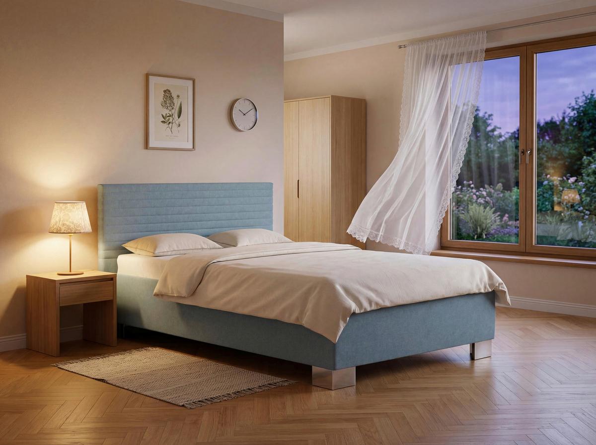 Čalouněná posteľ COMO 2 120x200 cm, světle modrá - přírodní barvy/světle modrá, Konvenční, dřevo/textil (120/200cm)