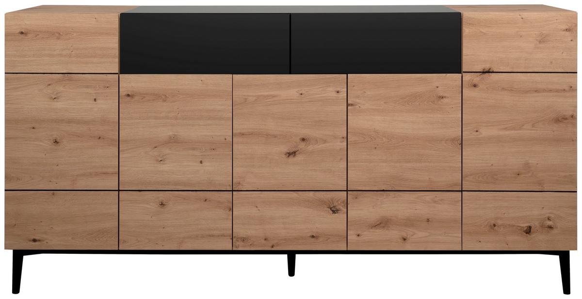 Sideboard Dekor Mit 2 Laden 180 cm Nola 003054 Schwarz - Eichefarben/Schwarz, KONVENTIONELL, Holzwerkstoff (180/90/42cm) - MID.YOU
