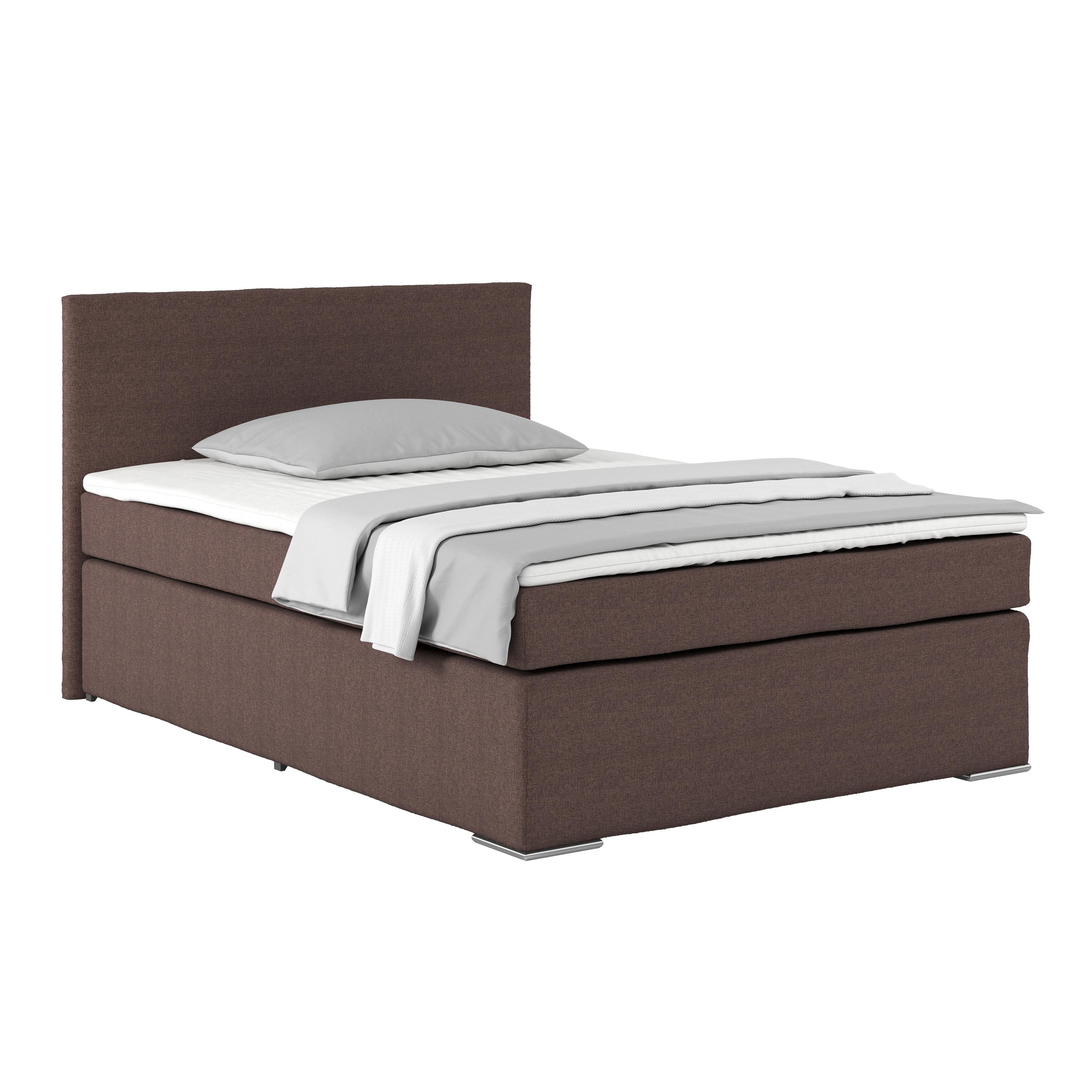 Posteľ Boxspring NERO PL: 140/200 cm, hnedá - hnedá/chrómová, Konventionell, kov/textil (140/200cm)
