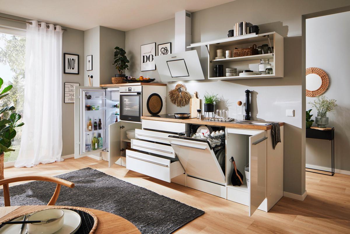 Küchenzeile Premium Mit Geräten B: 320 cm Weiß/Eiche - Eichefarben/Weiß, Basics, Holzwerkstoff (320cm) - Respekta