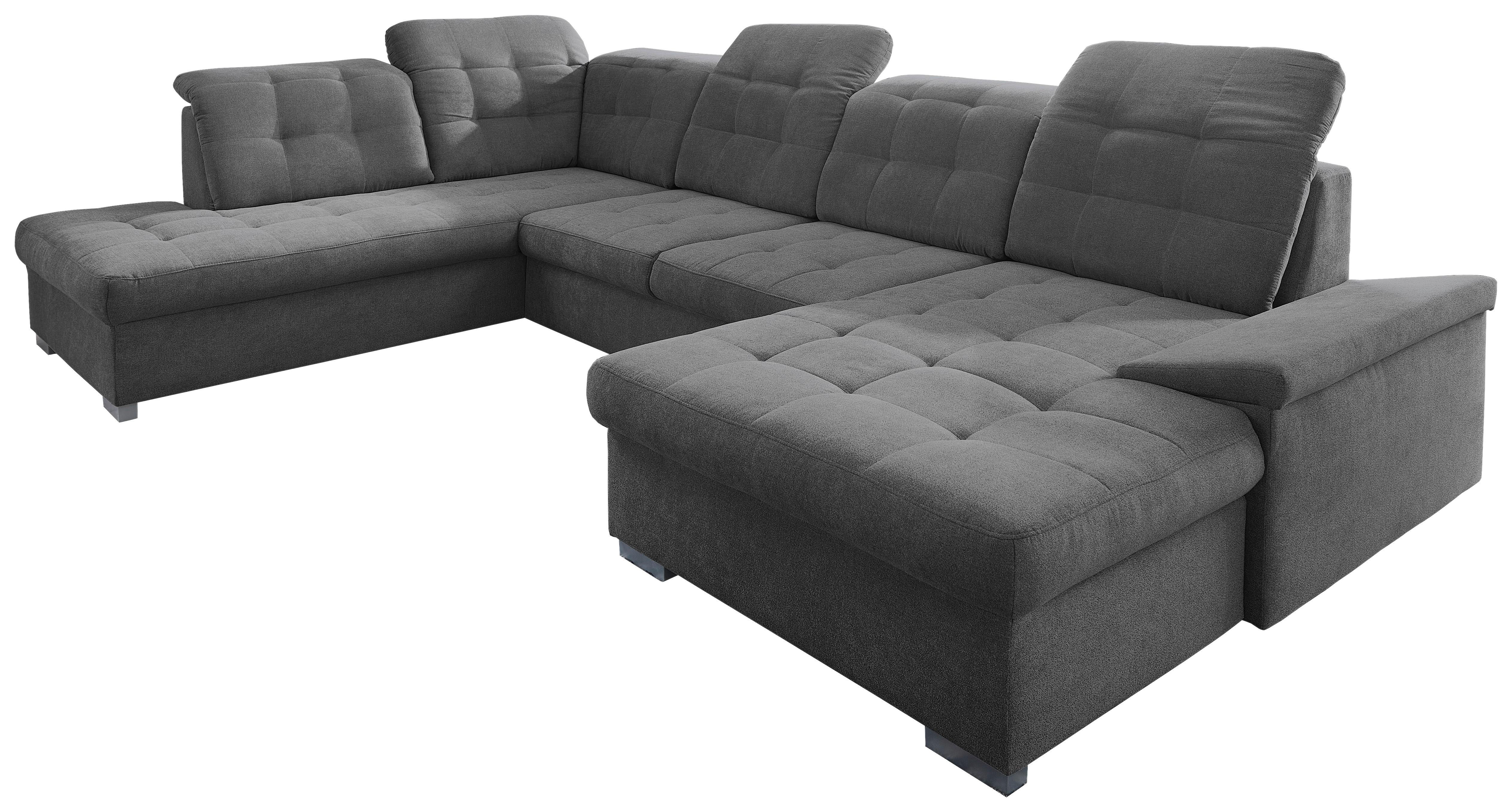 Wohnlandschaft Zira mit Schlaffunktion Anthrazit - Chromfarben/Anthrazit, Design, Textil (212/330/169cm) - Livetastic
