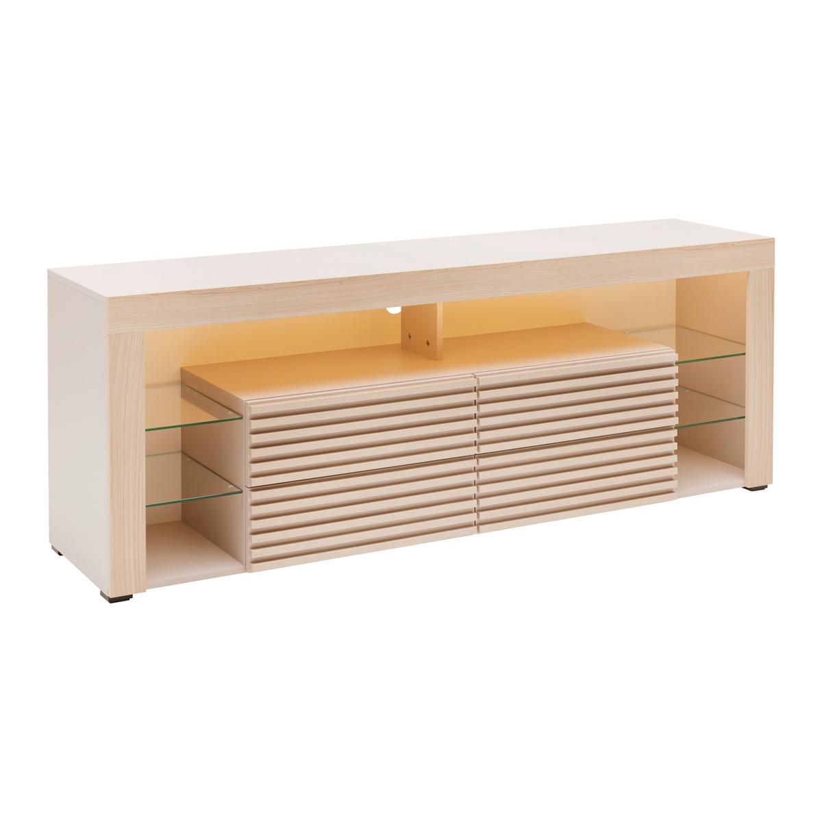 TV komoda GOAL dub Riva /Kašmír - barvy dubu/kašmírová, Moderní, kompozitní dřevo/sklo (179/67/44cm) - Based