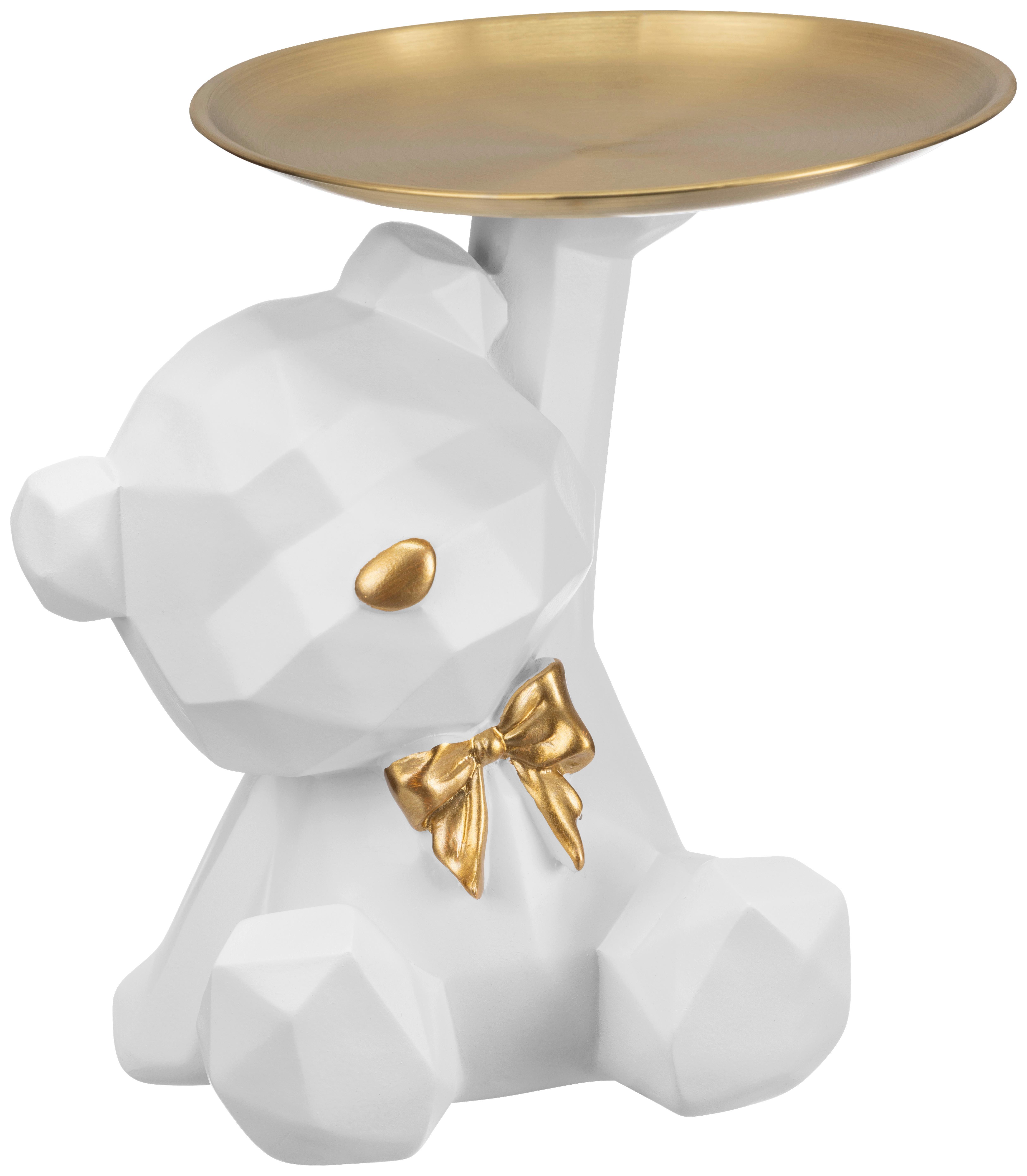 Dekobär Roland - Goldfarben/Weiß, KONVENTIONELL, Kunststoff/Metall (17.3/13.5/17.2cm) - Luca Bessoni