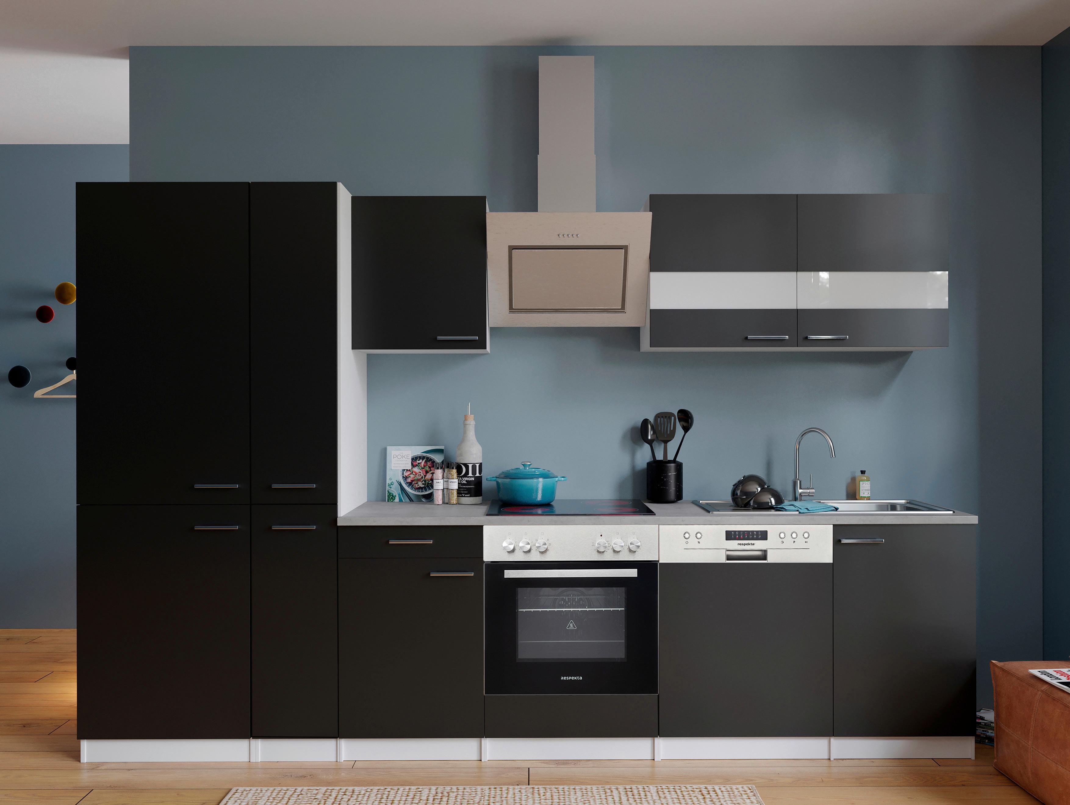 Küchenblock Malia Küchenblock 310 cm - Schwarz/Graphitfarben, Basics, Holzwerkstoff (310cm) - Respekta