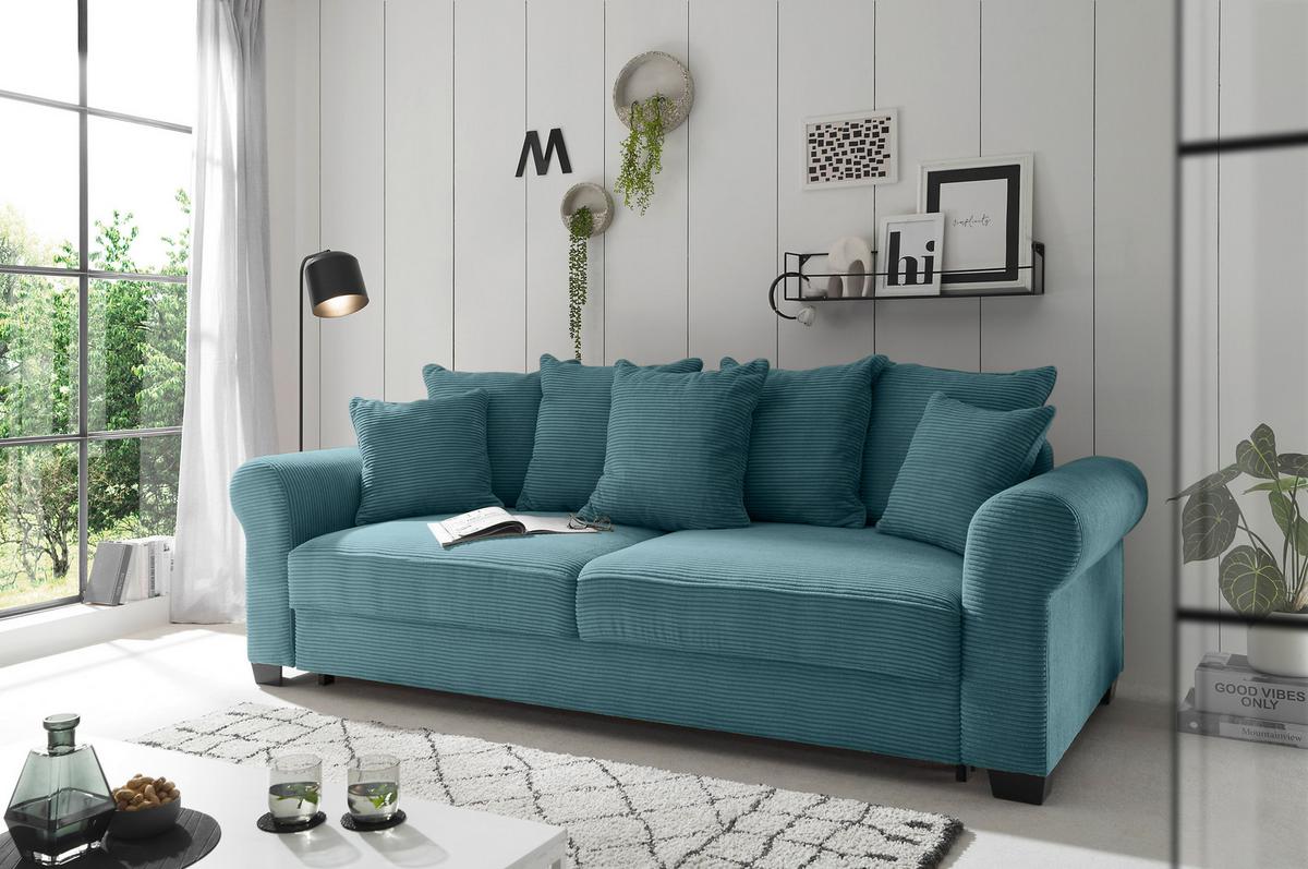 Schlafsofa Maureen, Azurblau B: 247 Cm - Azurblau/Schwarz, KONVENTIONELL, Textil (247/95/125cm) - MID.YOU