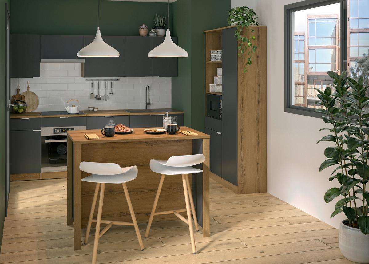 Kücheninsel Eden Eiche Dekor Helvezia, B: 120cm - Eichefarben/Schwarz, Basics, Holzwerkstoff (120/93/65cm) - MID.YOU