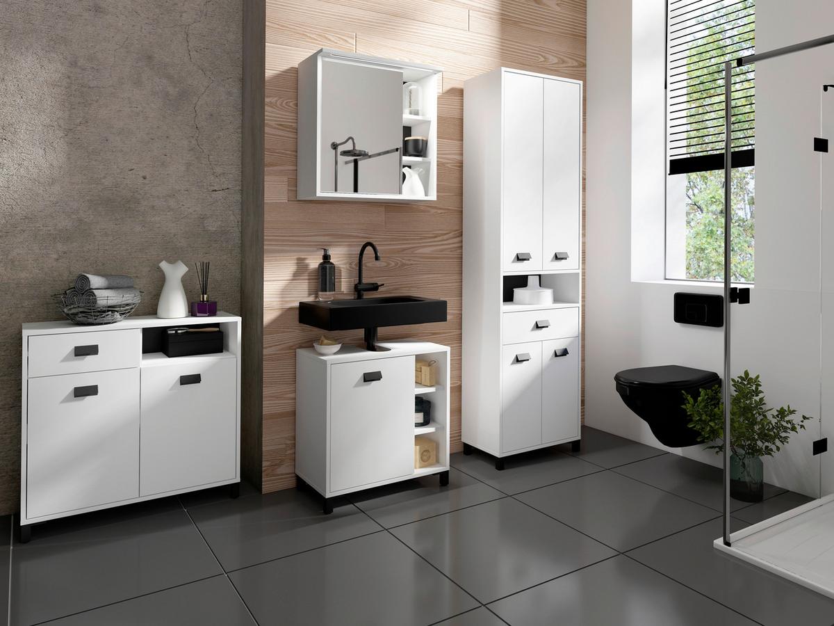 Badezimmer Wellness Weiß/Schwarz B: 60 cm - Schwarz/Weiß, MODERN, Holzwerkstoff/Kunststoff (60cm) - MID.YOU