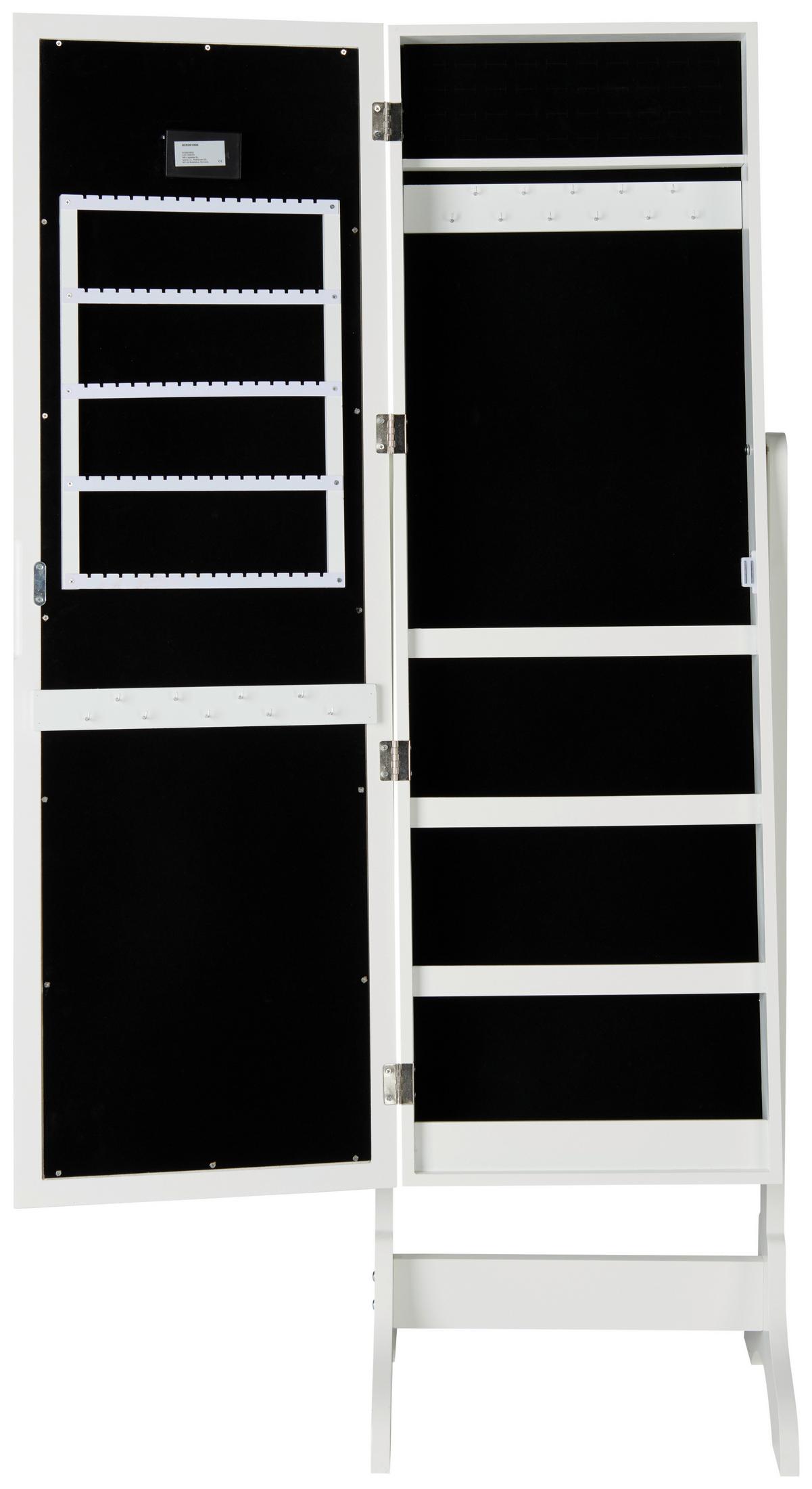 Schmuckschrank Miri Weiß H: 148 Cm Stehend, Spiegel + Led - Weiß, MODERN, Glas/Holzwerkstoff (41/148/37cm)