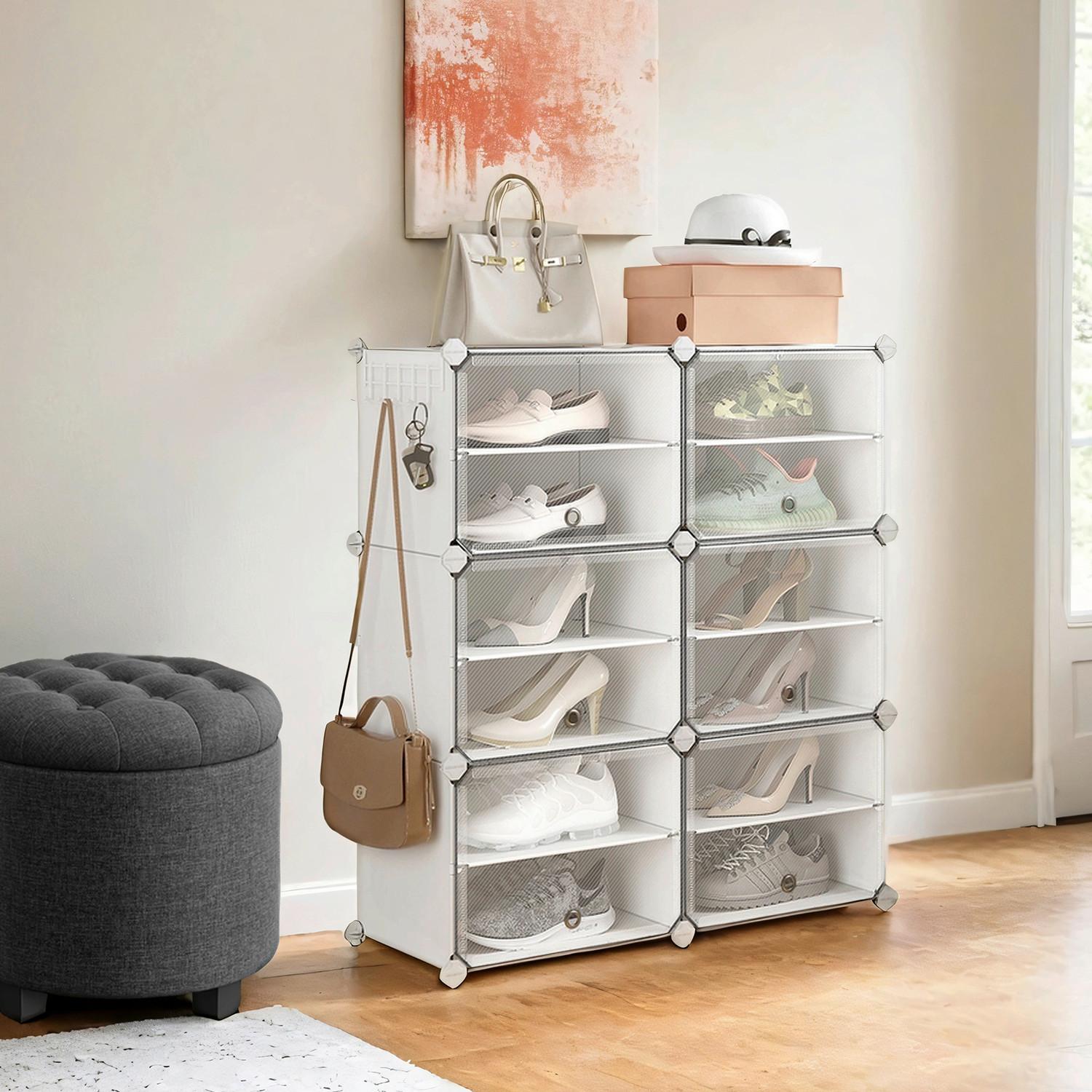 Schuhregal Weiß B: 83 cm - Weiß, Basics, Kunststoff/Metall (83/63/32cm)