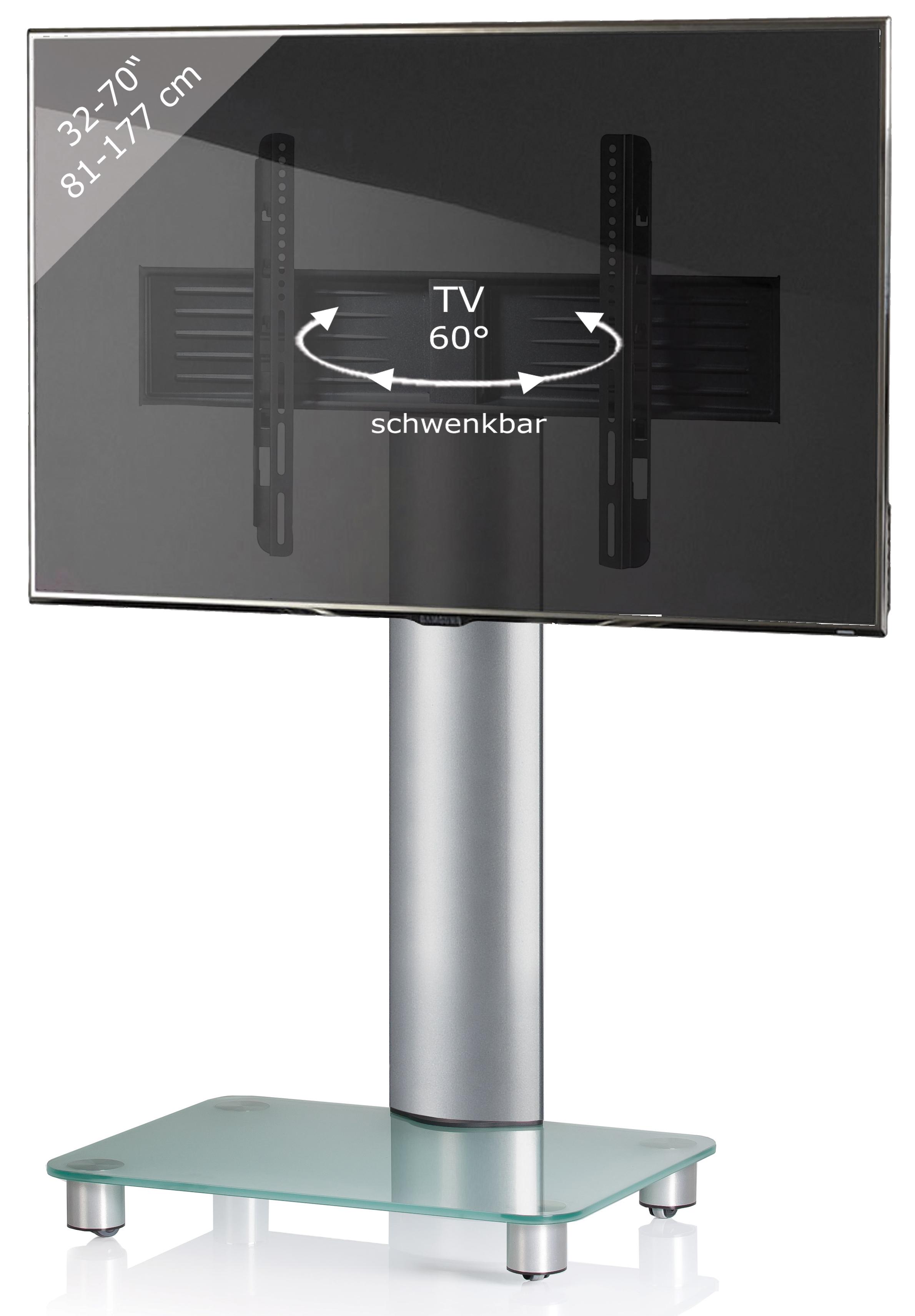 TV-Rack Tosal B: 60 cm - Klar/Silberfarben, KONVENTIONELL, Glas/Metall (60/100/44cm) - MID.YOU