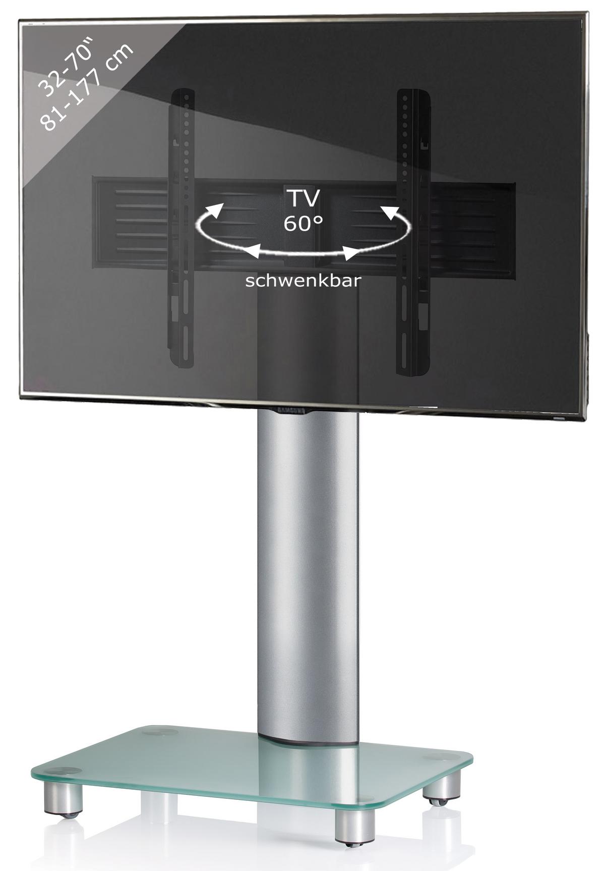 TV-Rack Tosal B: 60 cm - Klar/Silberfarben, KONVENTIONELL, Glas/Metall (60/100/44cm) - MID.YOU