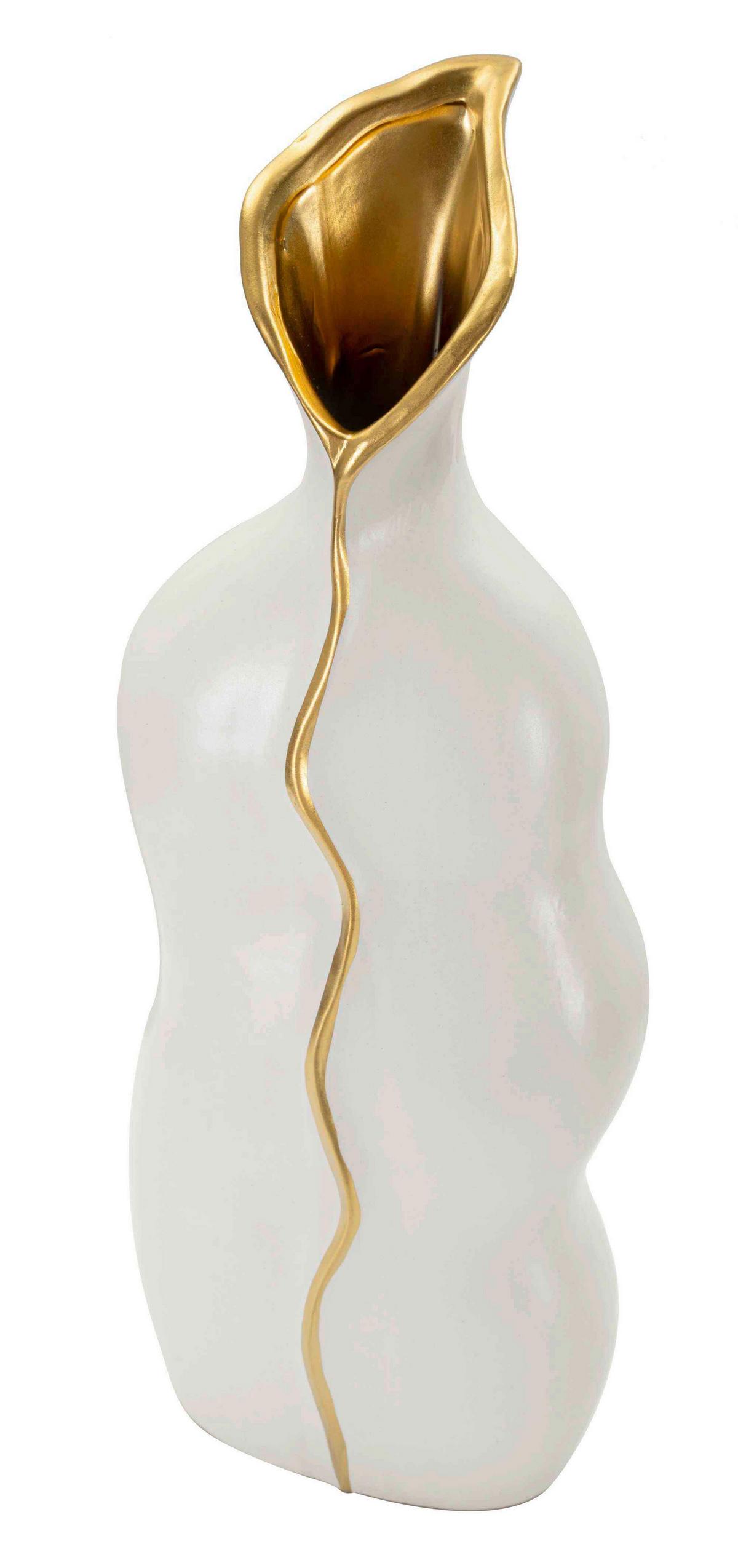 Vase Uma Weiß, Goldfarben B: 19,5cm - Goldfarben/Weiß, Basics, Keramik (19.5/50/10cm)