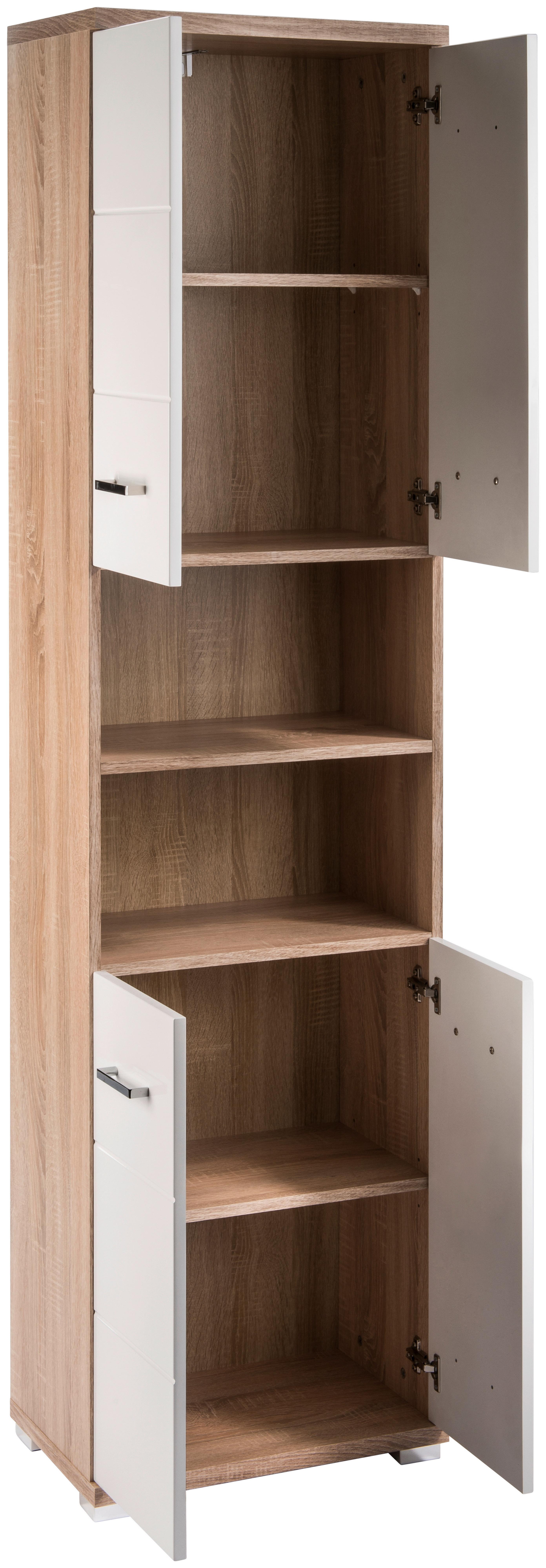 Hochschrank Nebraska06 B: 50 cm Weiß - Chromfarben/Weiß Hochglanz, MODERN, Holzwerkstoff (50/192/31cm) - MID.YOU