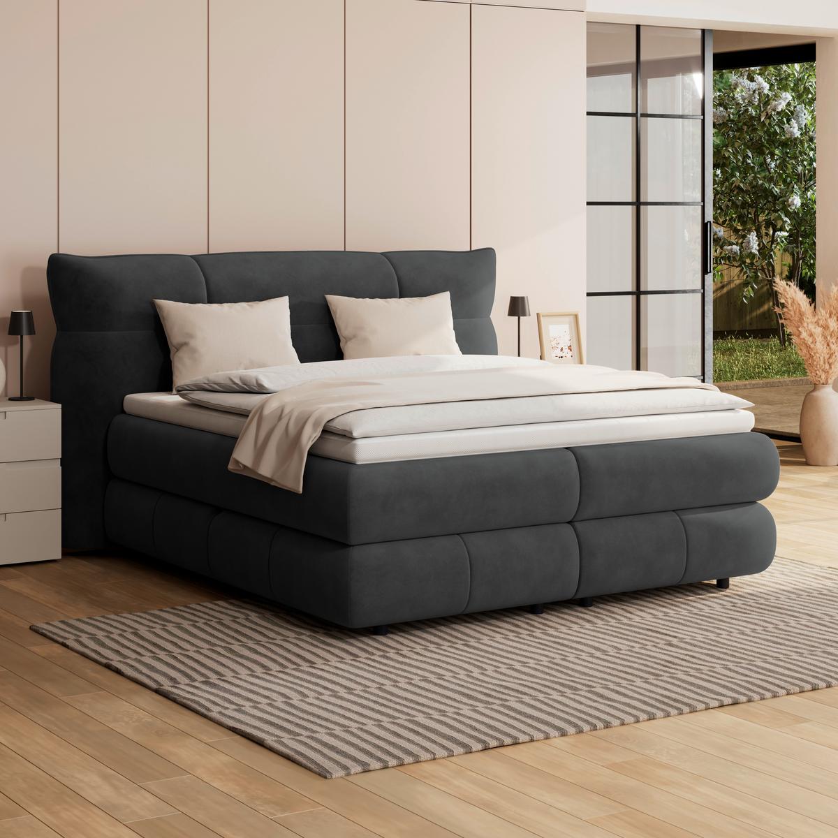 Boxspringbett Carmelo Schwarz 180x200 cm - Schwarz, Trend, Textil (180/200cm)