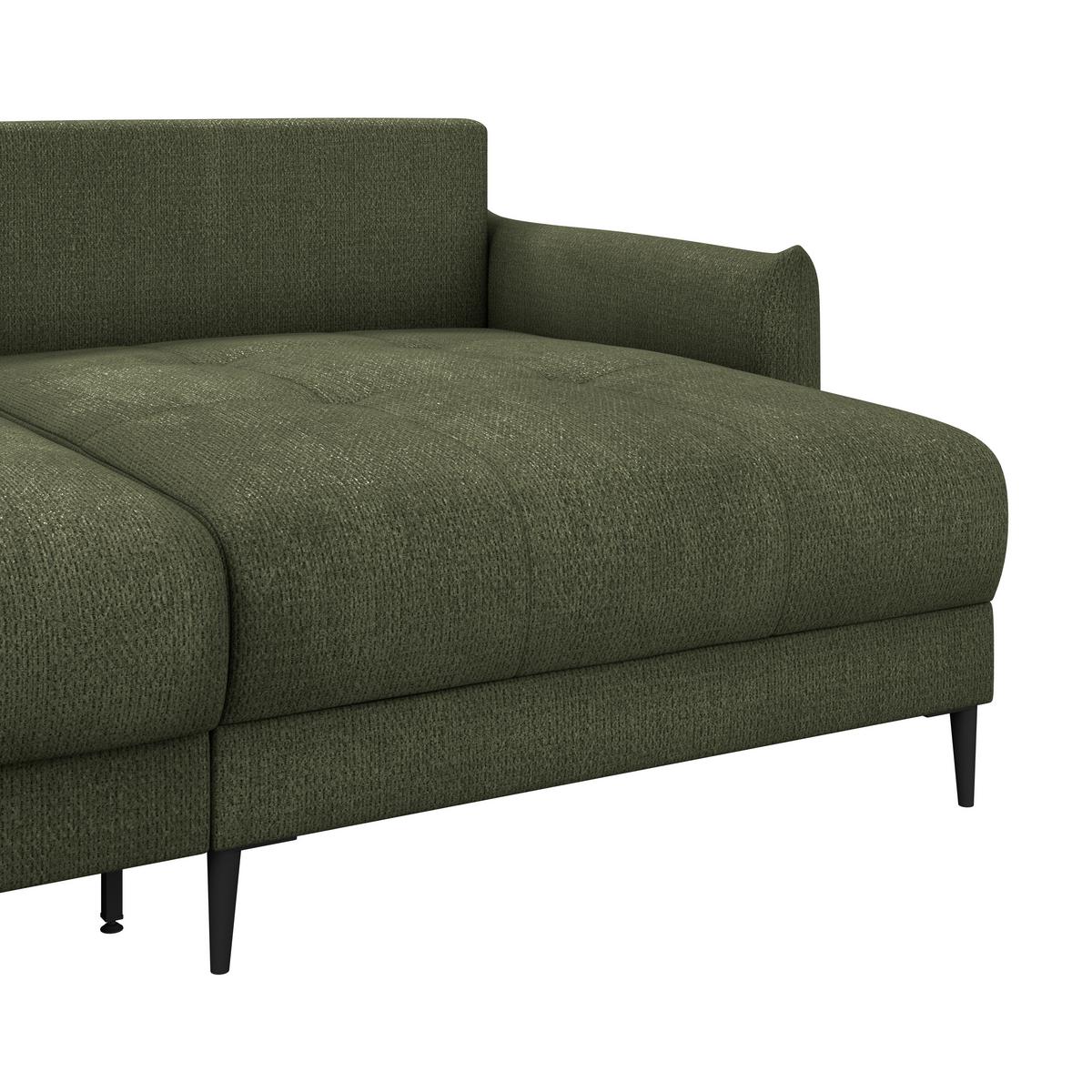 Ecksofa Polis Webstoff dunkelgrün, 221x142cm - Dunkelgrün/Schwarz, Trend, Textil (221/142cm) - Ondega