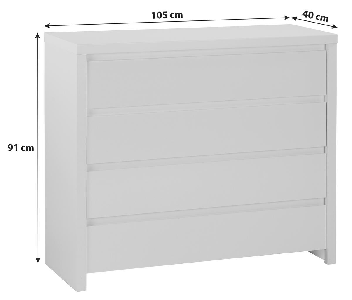Kommode B: 105 cm Larios, Weiß - Weiß, MODERN, Holzwerkstoff (105/91/40cm)