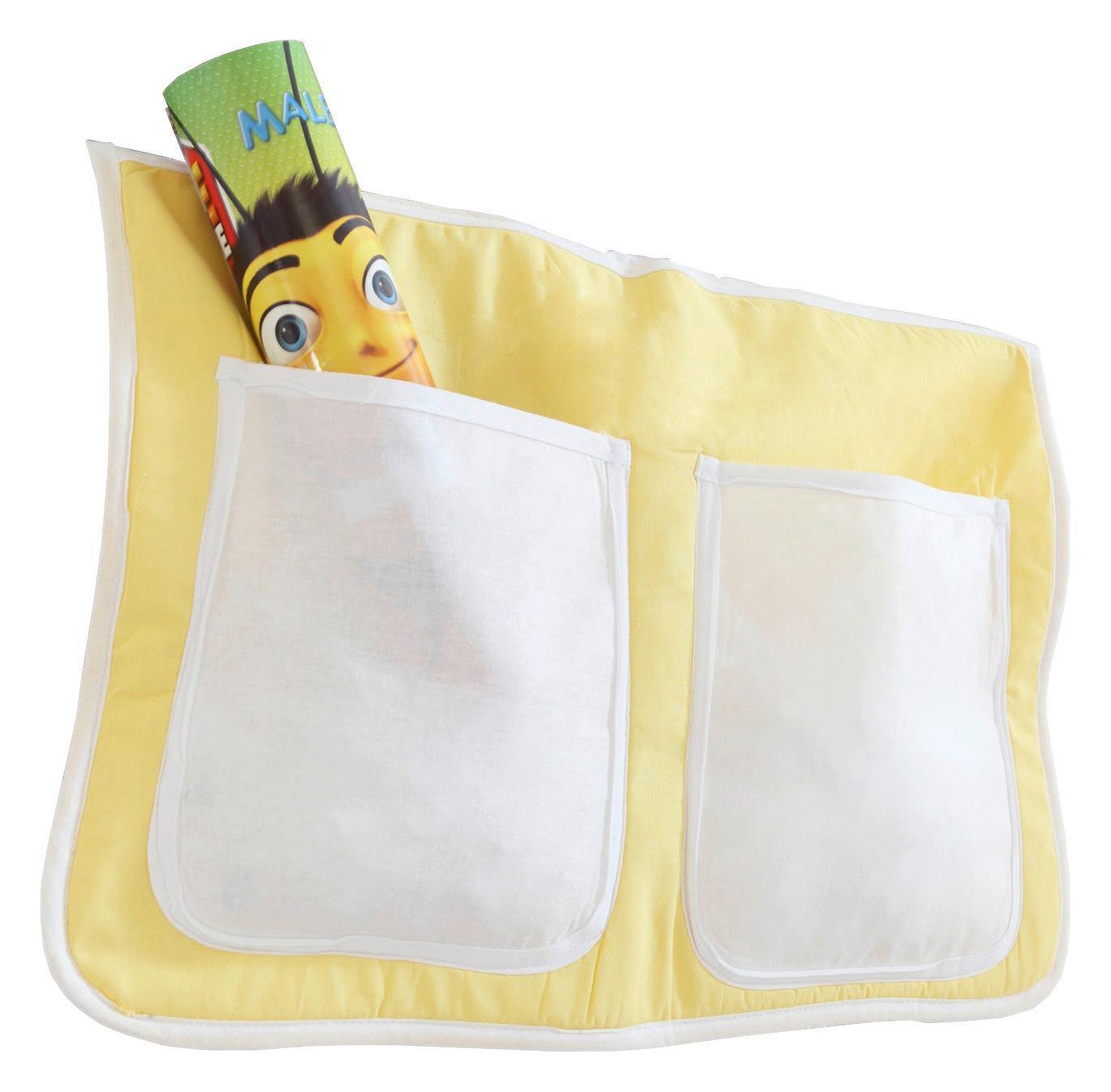 Betttasche aus Baumwolle m. 2 Fächern, gelb/Weiß