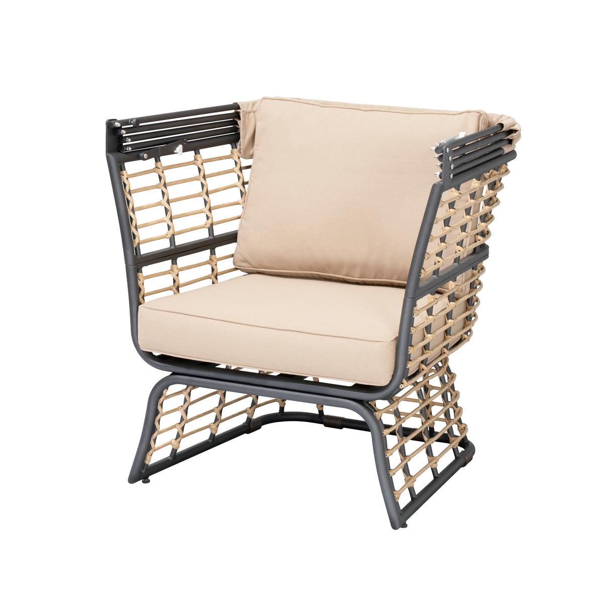 Loungesessel Paros - Anthrazit/Beige, Basics, Kunststoff/Textil (72/154/83cm) - Gardenson