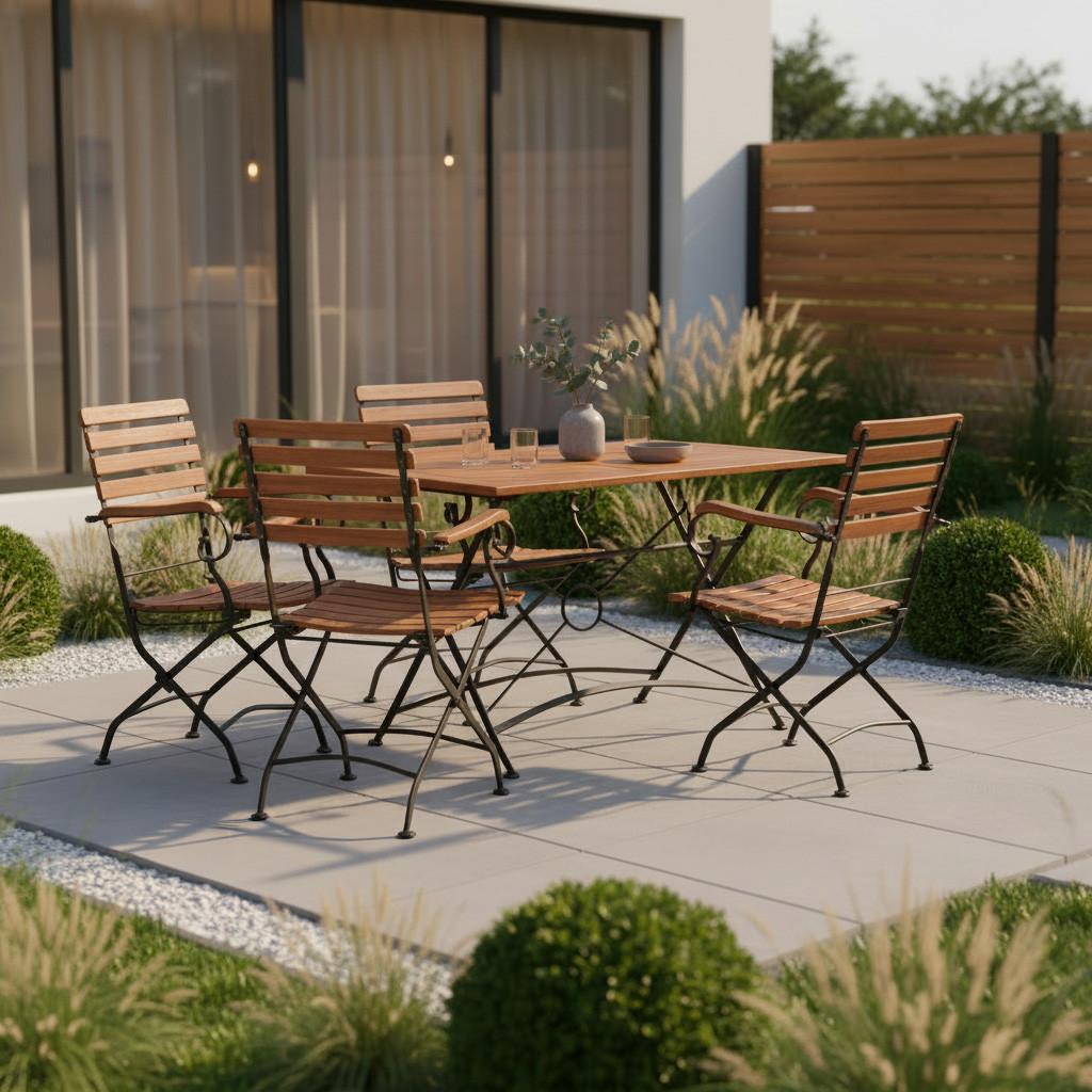 Gartengarnitur 5-ttlg. Lindau Metall/holz - Anthrazit/Akaziefarben, Basics, Holz/Metall (120/75/80cm) - Gardenson