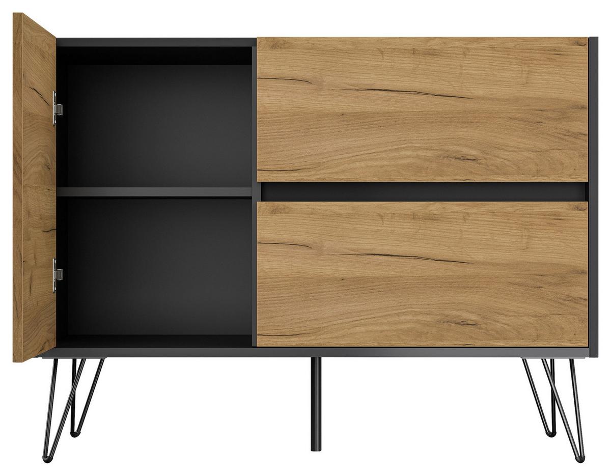 Sideboard Posseik Industrial Graphit/eichefarben B: 99 Cm - Eichefarben/Schwarz, Design, Holzwerkstoff (99/75,8/42cm) - P & B