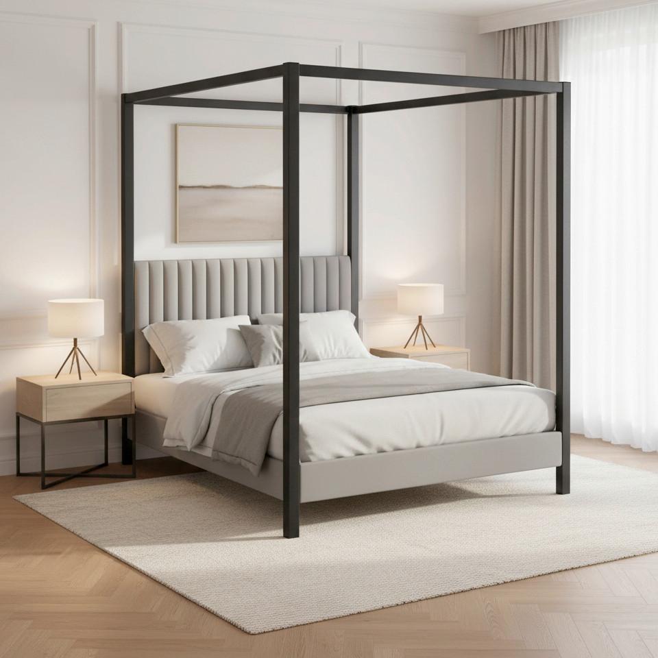 Čalouněná postel MONA 180x200, šedá - šedá/černá, Moderní, kov/dřevo (180/200cm) - Bessagi Home