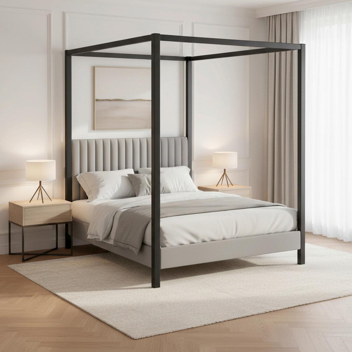 Čalouněná postel MONA 180x200, šedá - šedá/černá, Moderní, kov/dřevo (180/200cm) - Bessagi Home