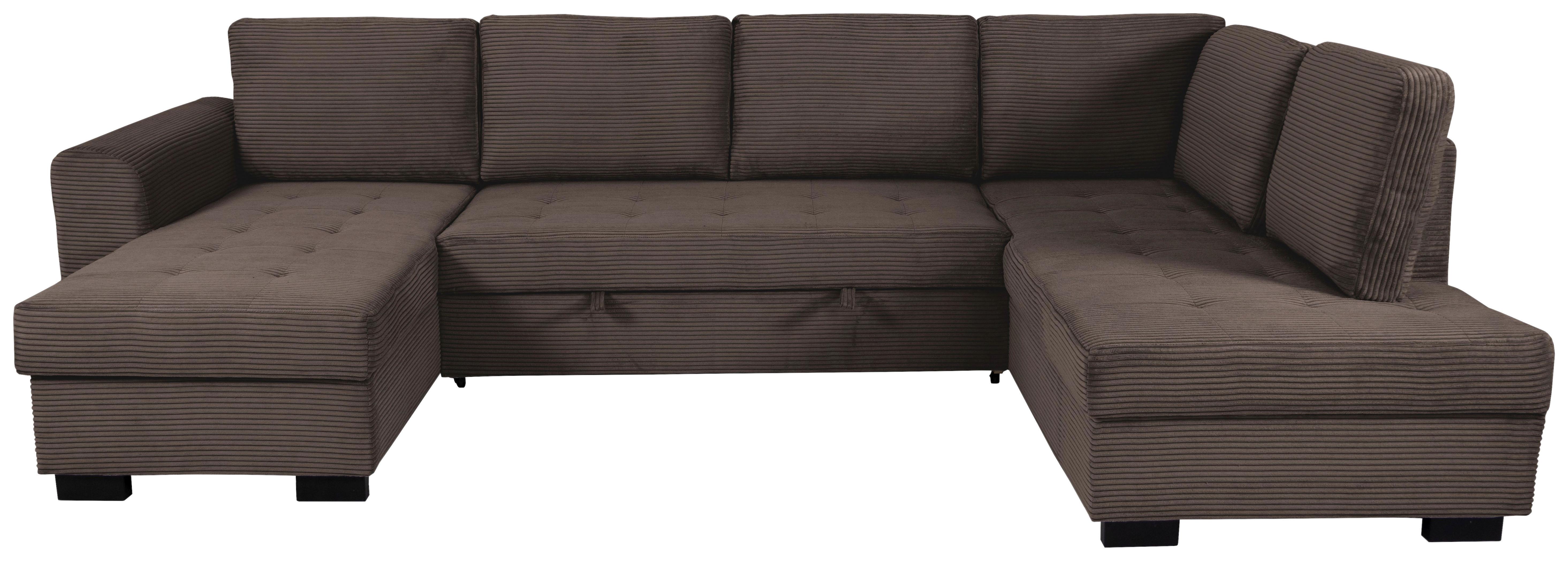 Souprava U MALTE, pravá, šedohnědý manšestr - černá/šedavě hnědá, Moderní, textil/plast (155/305/178cm) - Based