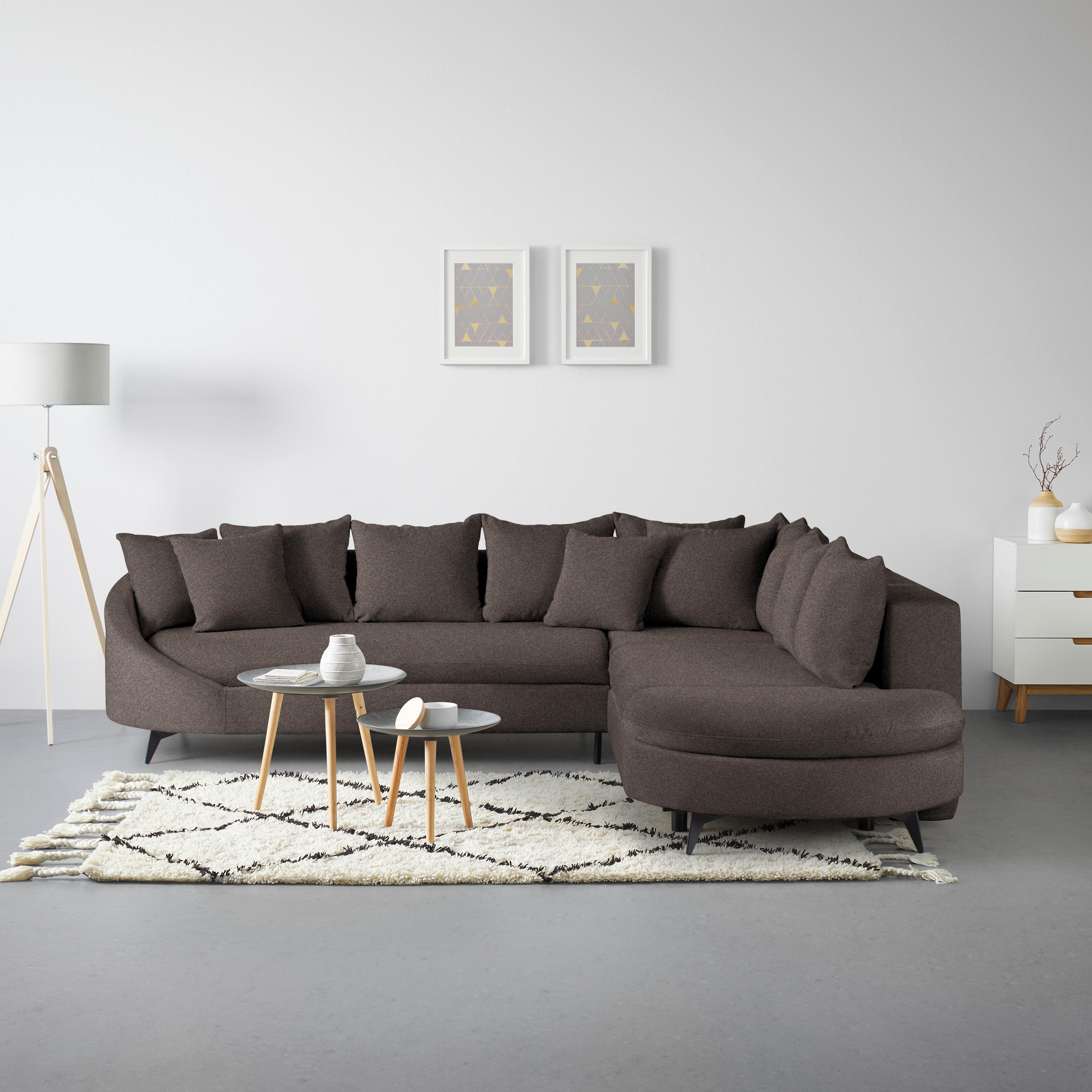 Rohová sedačka AXEL, pravá, mokka žinylka - černá/mokka, Moderní, kov/textil (291/250cm) - Mömax
