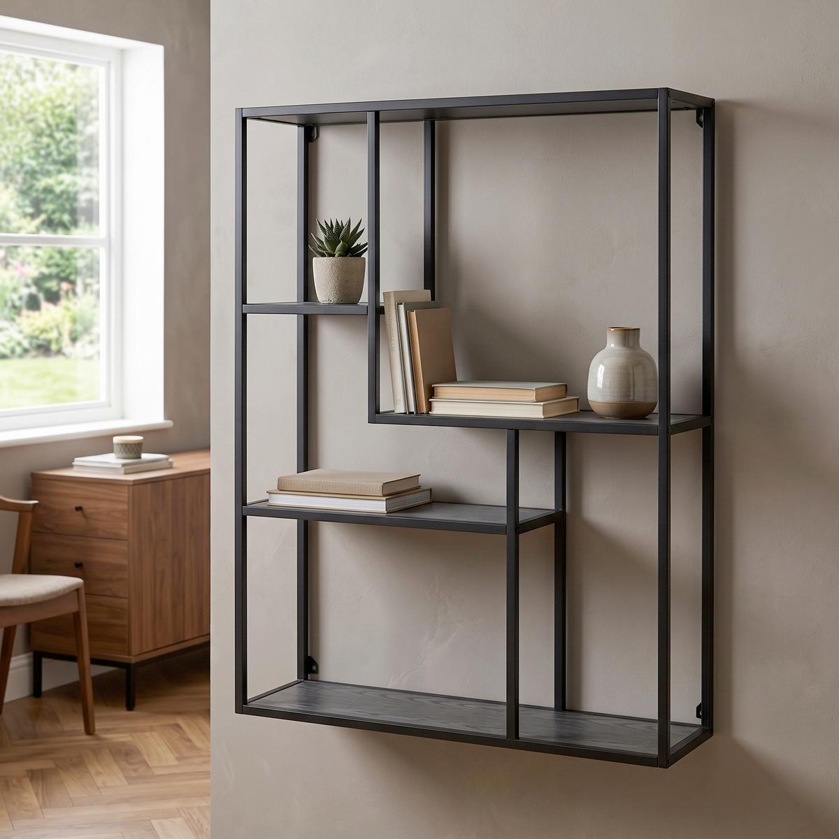 Wandregal Dekor Seaford B: 75 cm Schwarz - Schwarz, MODERN, Holzwerkstoff/Metall (75,0/91,0/20,0cm) - MID.YOU