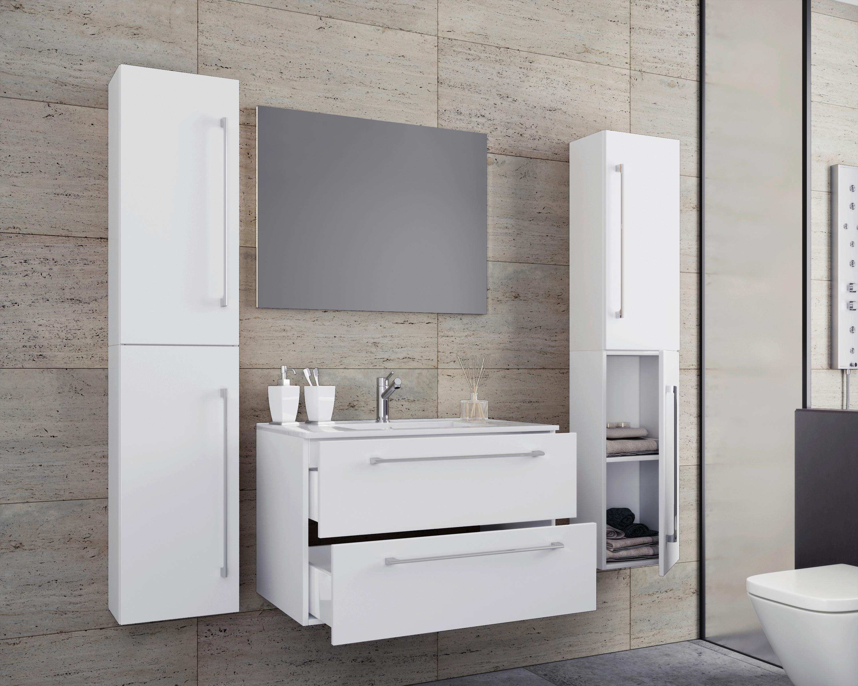 Badezimmer Badinos 5-Teilig Weiß B: 146 cm - Weiß, MODERN, Keramik/Holzwerkstoff (147cm) - MID.YOU