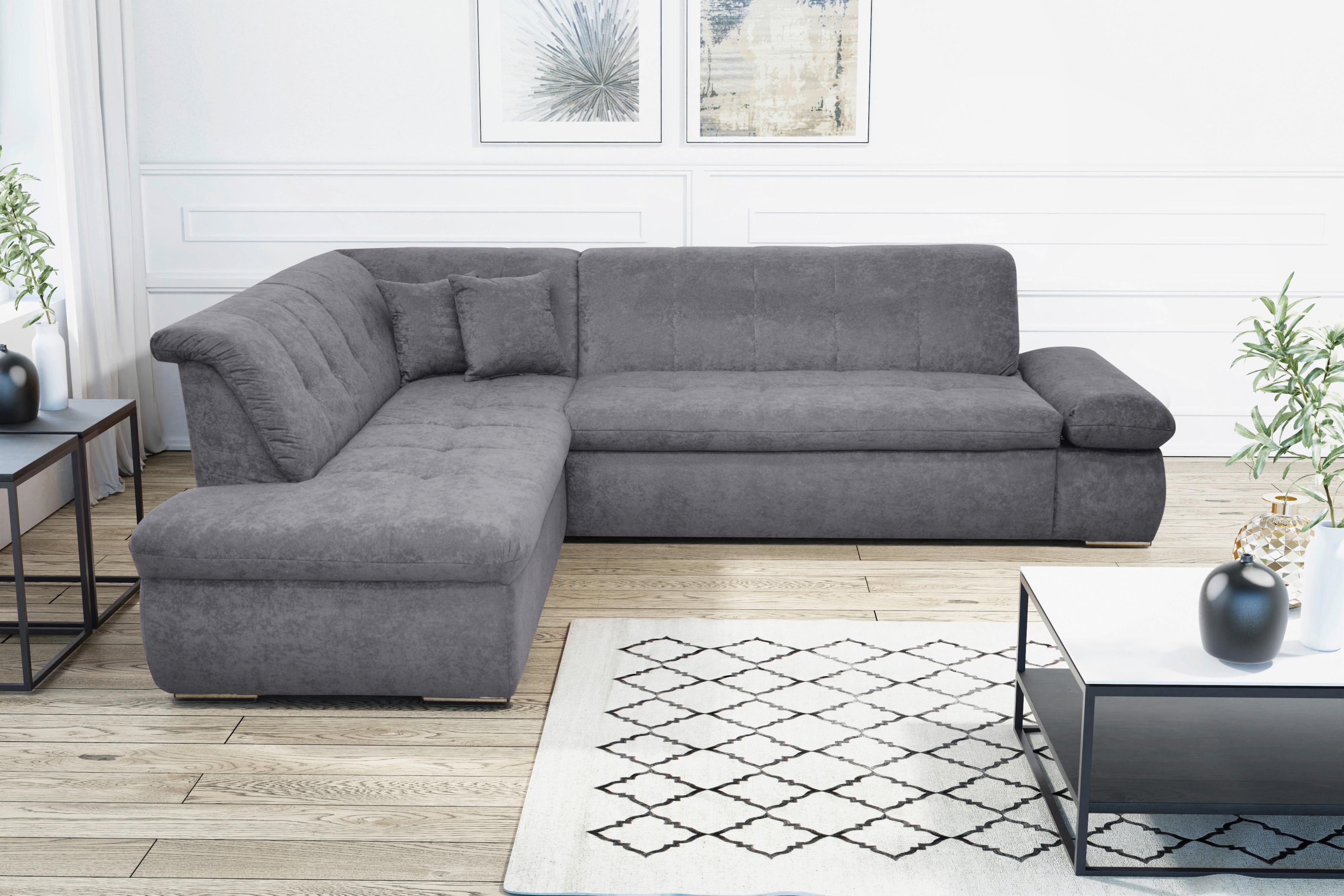 Ecksofa Mit Schlaffunktion Moric Dunkelgrau Mikrofaser - Chromfarben/Dunkelgrau, KONVENTIONELL, Textil (216/273cm) - MID.YOU