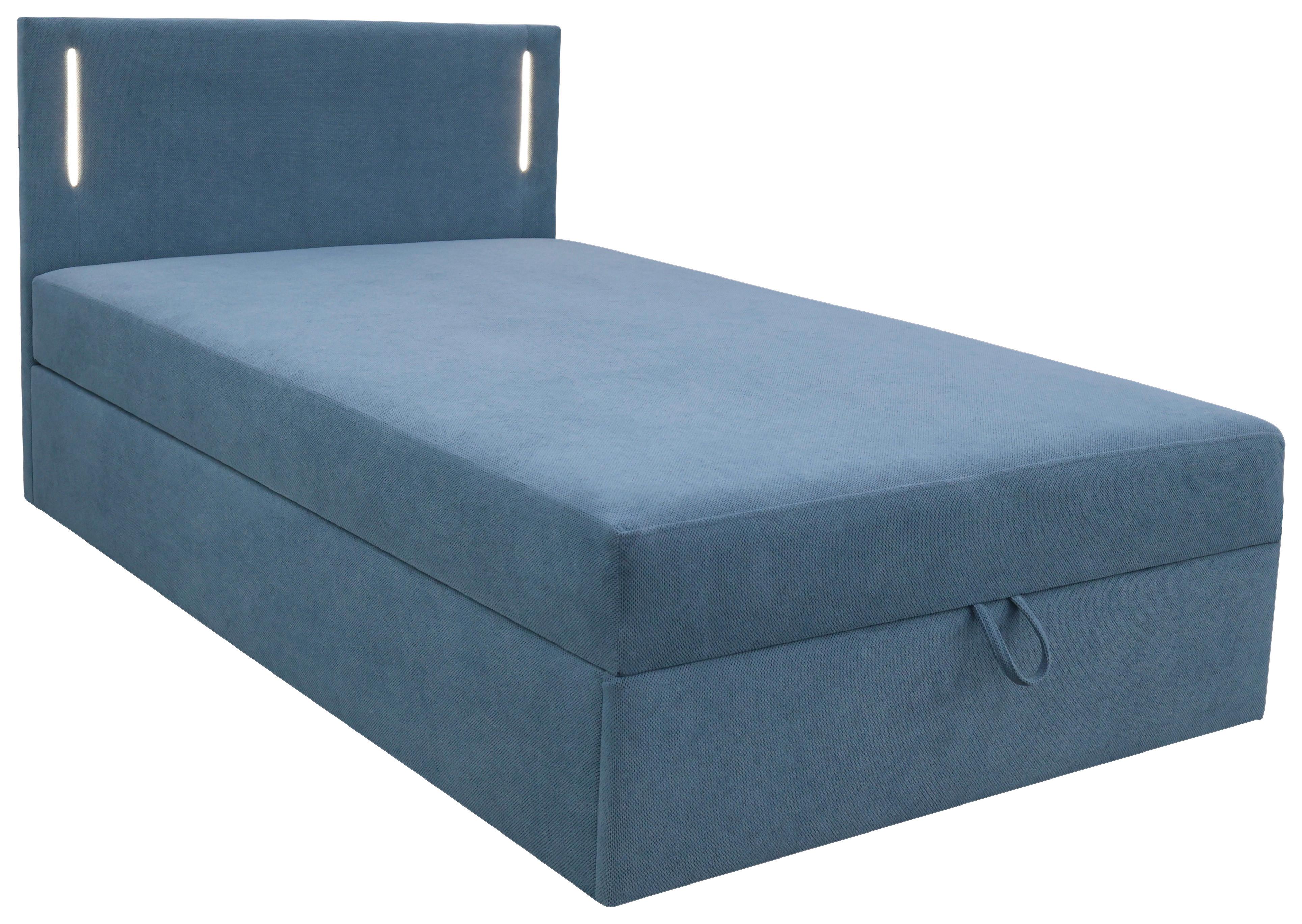 Boxbett Carlos 120 Hellblau B: 121 cm - Schwarz/Hellblau, Basics, Holzwerkstoff/Textil (121/110/210cm) - Livetastic