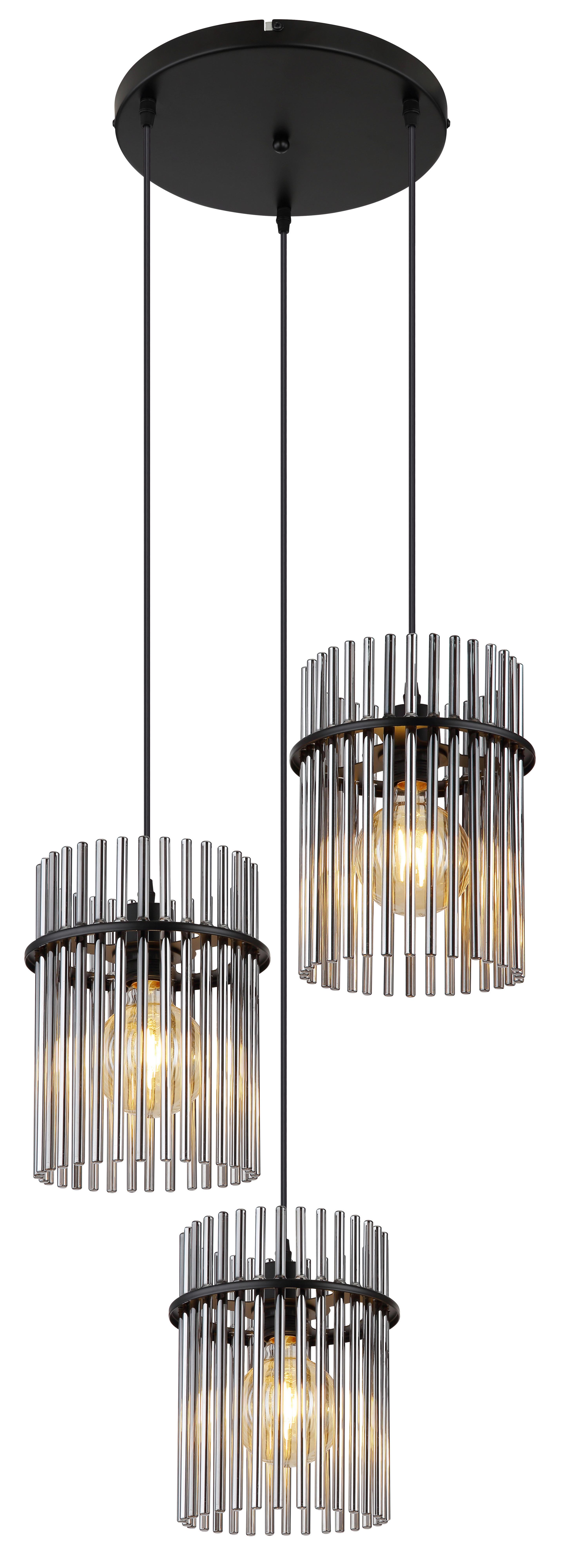 HÄNGELEUCHTE 15698-3HR - Schwarz, Basics, Glas/Kunststoff (47/47/140cm) - Globo