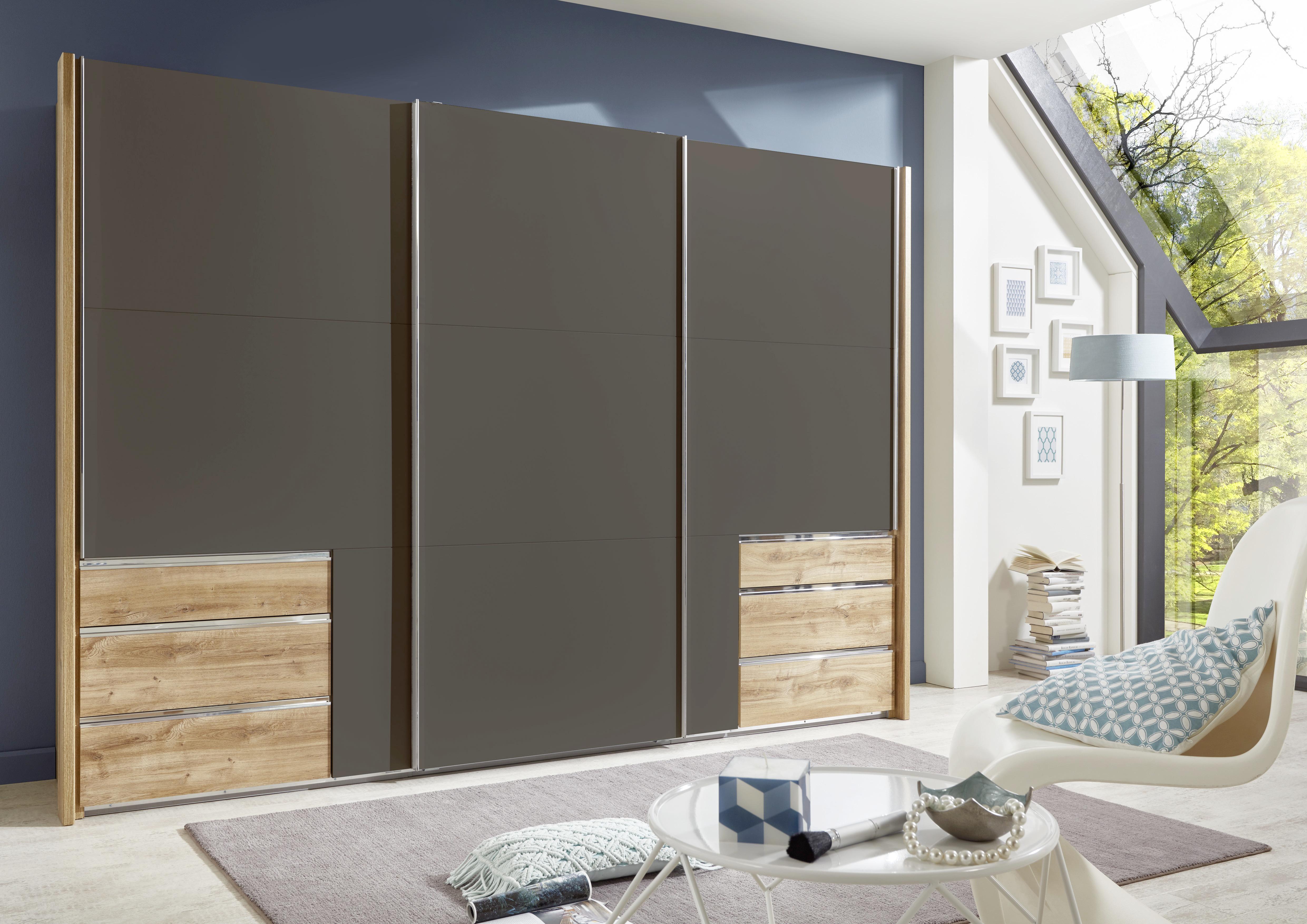 Schwebetürenschrank Mit Laden 300cm Level 36a, Graphit/eiche - Eichefarben/Graphitfarben, MODERN, Holzwerkstoff (300/216/65cm) - MID.YOU