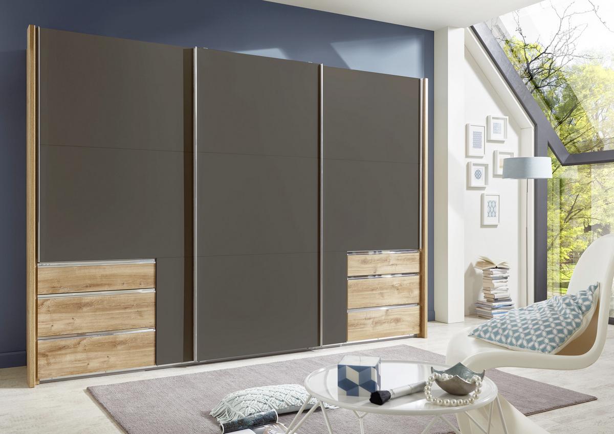 Schwebetürenschrank Mit Laden 300cm Level 36a, Graphit/eiche - Eichefarben/Graphitfarben, MODERN, Holzwerkstoff (300/216/65cm) - MID.YOU