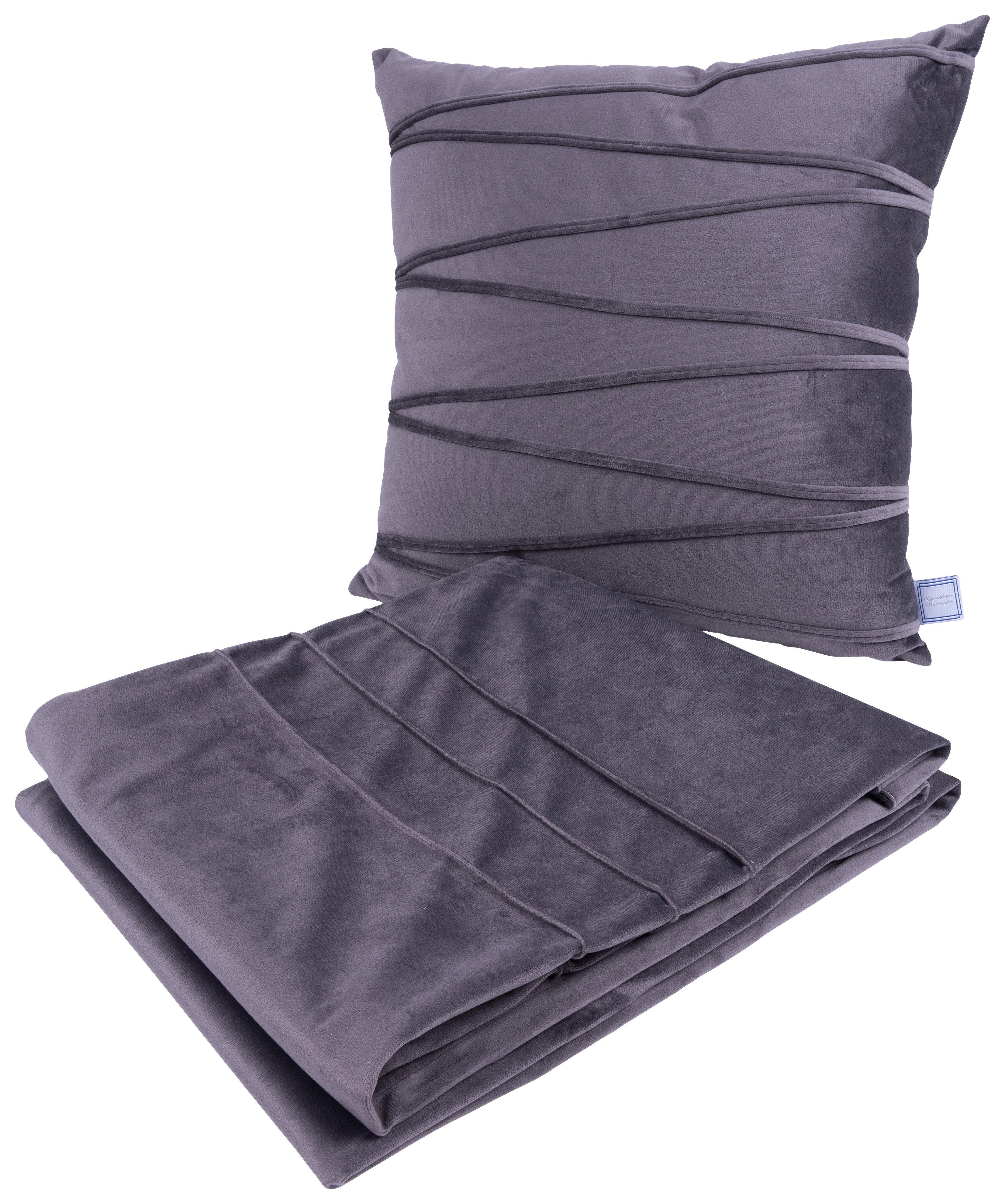 Zierkissen + Kuscheldecke Set Paulina, Graphitfarben - Graphitfarben, KONVENTIONELL, Textil (130/170/1,7cm)