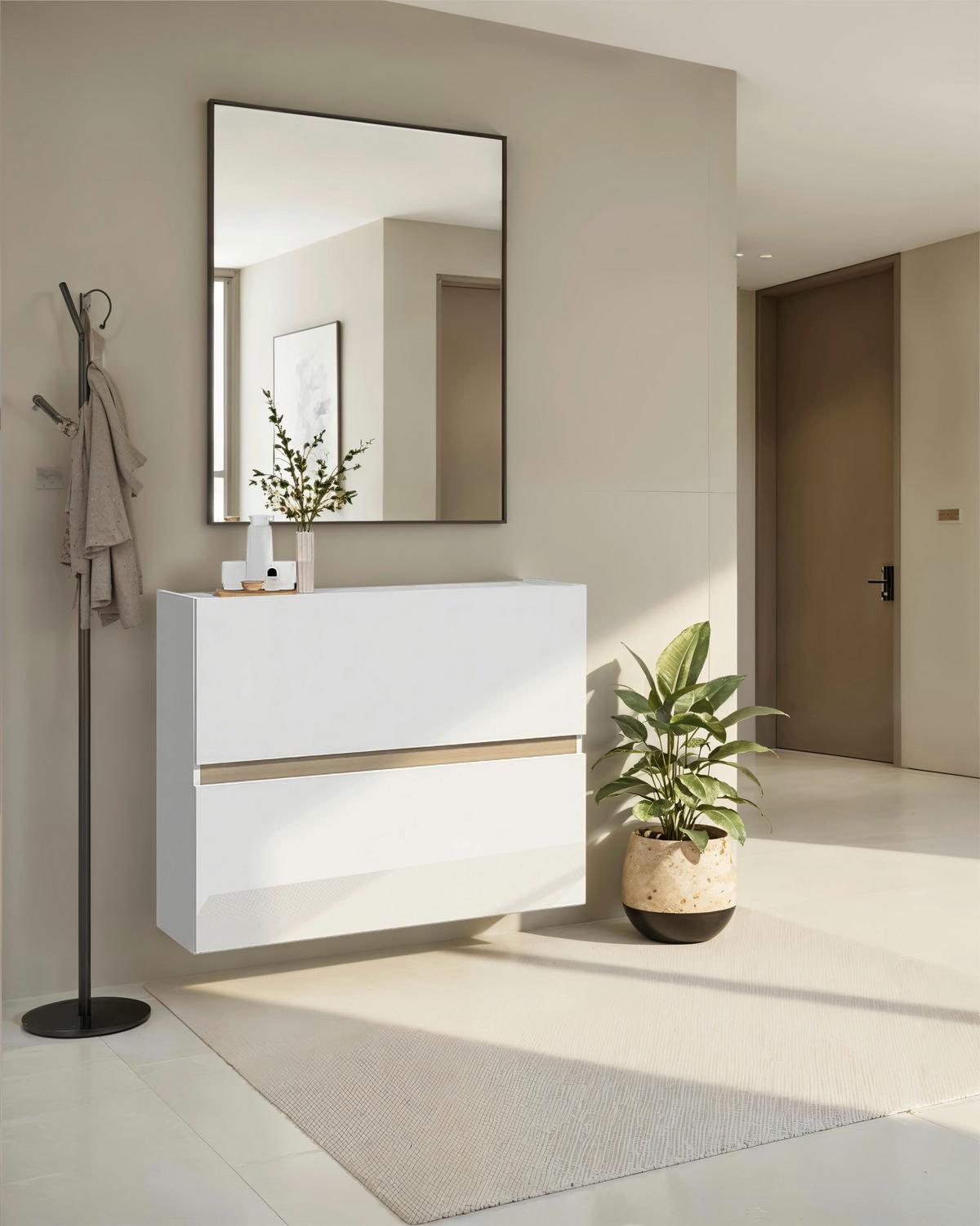 Schuhkipper Rainbow Eichefarben/weiß Hg B: 104 Cm - Eichefarben/Weiß Hochglanz, Design, Holzwerkstoff (104/82/29cm) - MID.YOU